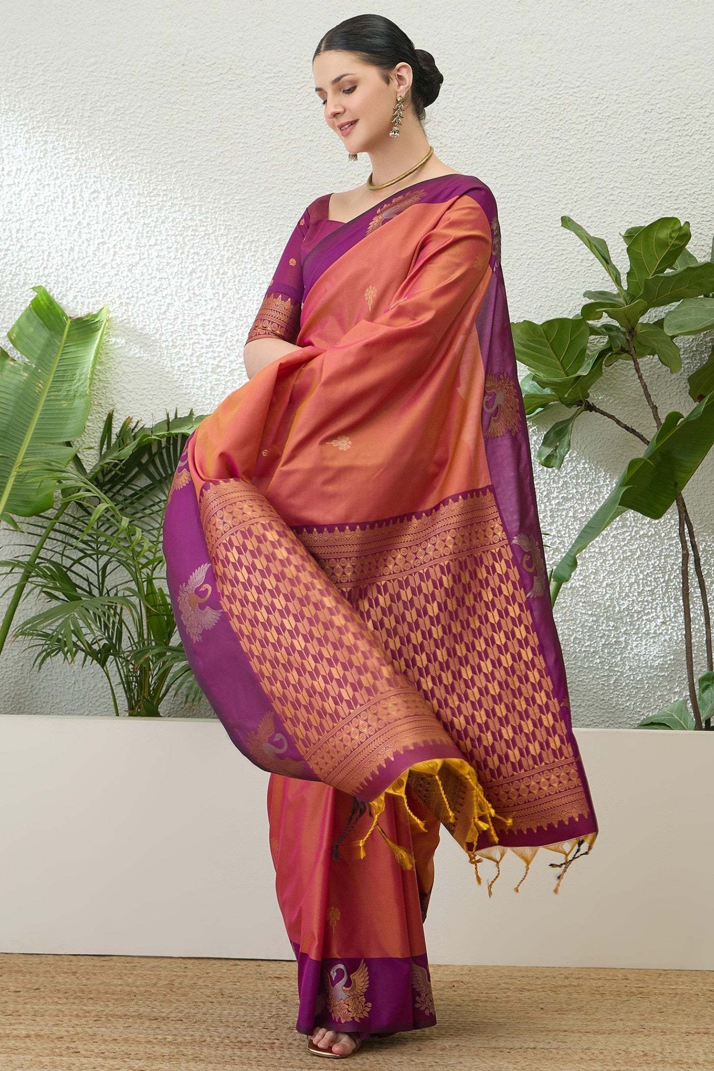 Buy MySilkLove Princeton Orange Banarasi Handloom Soft Silk Saree Online