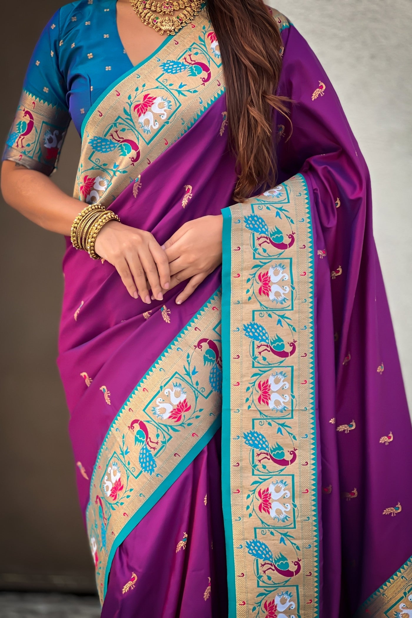 Buy MySilkLove Eggplant Purple Zari Woven Paithani Saree Online