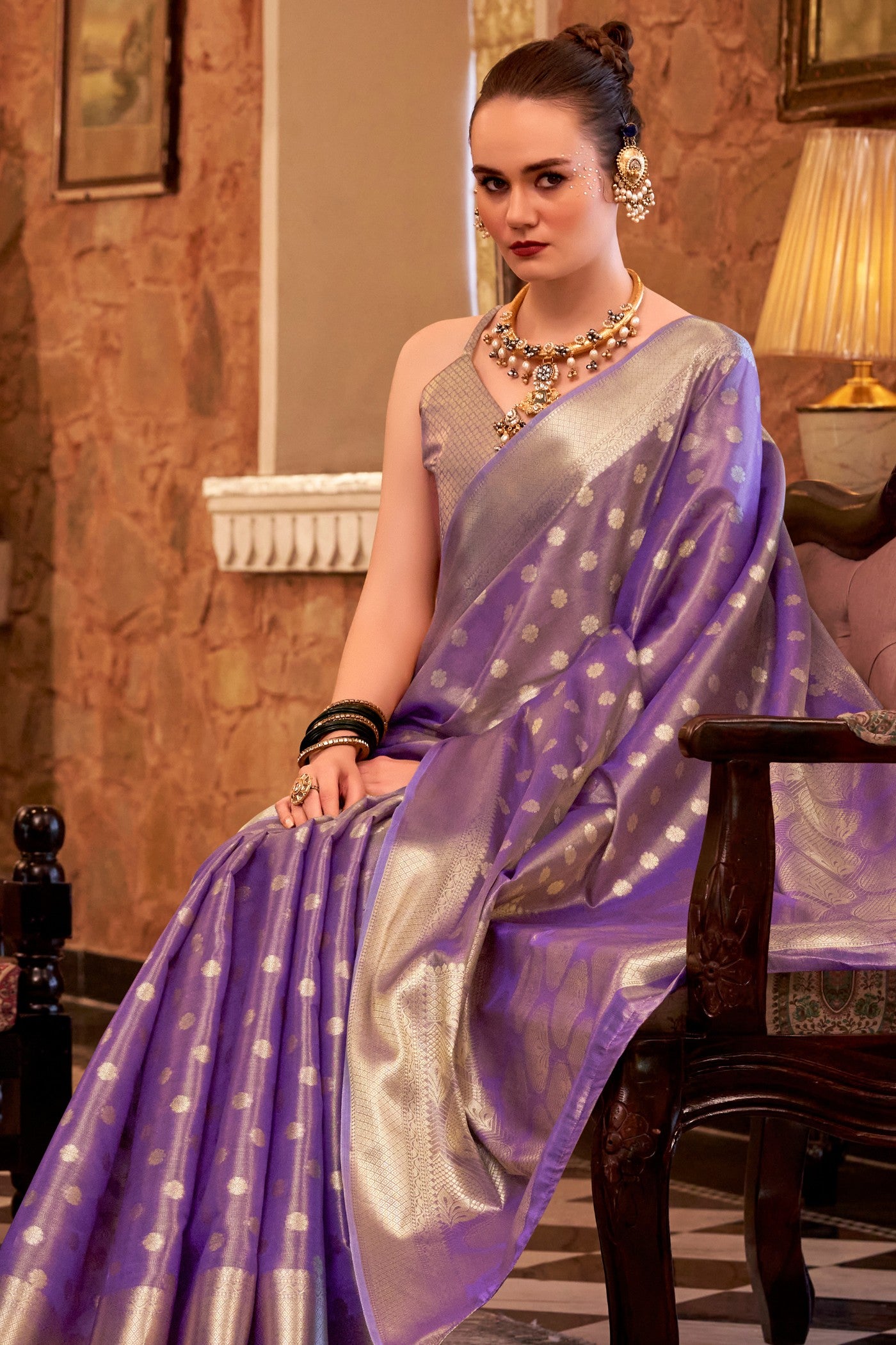 Buy MySilkLove Thistle Purple Woven Tissue Silk Saree Online