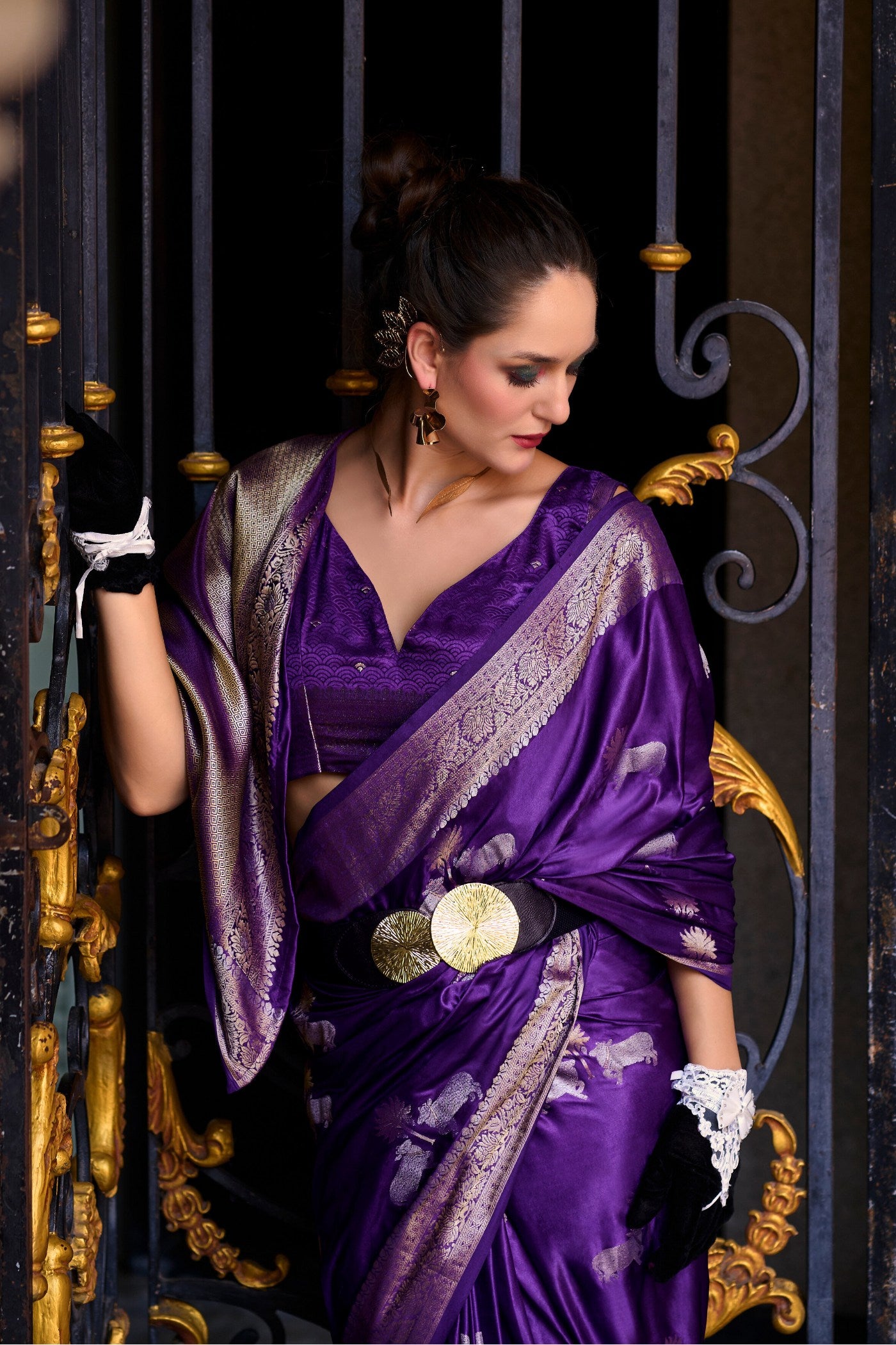 Buy MySilkLove Lollipop Purple Handloom Satin Silk Saree Online