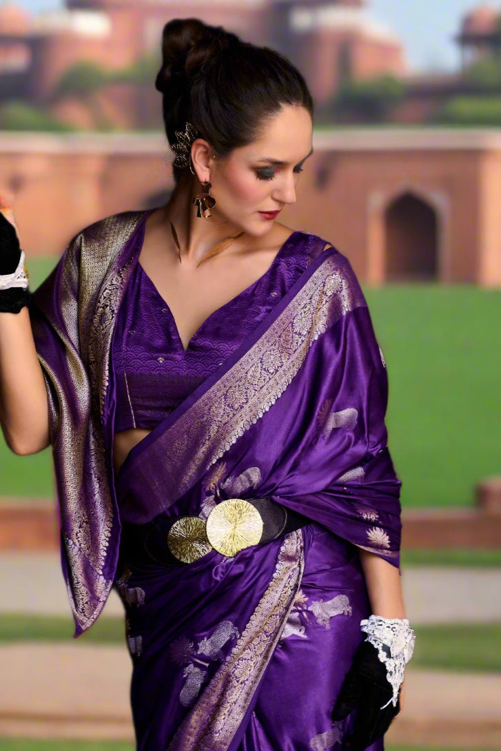 Buy MySilkLove Lollipop Purple Handloom Satin Banarasi Saree Online