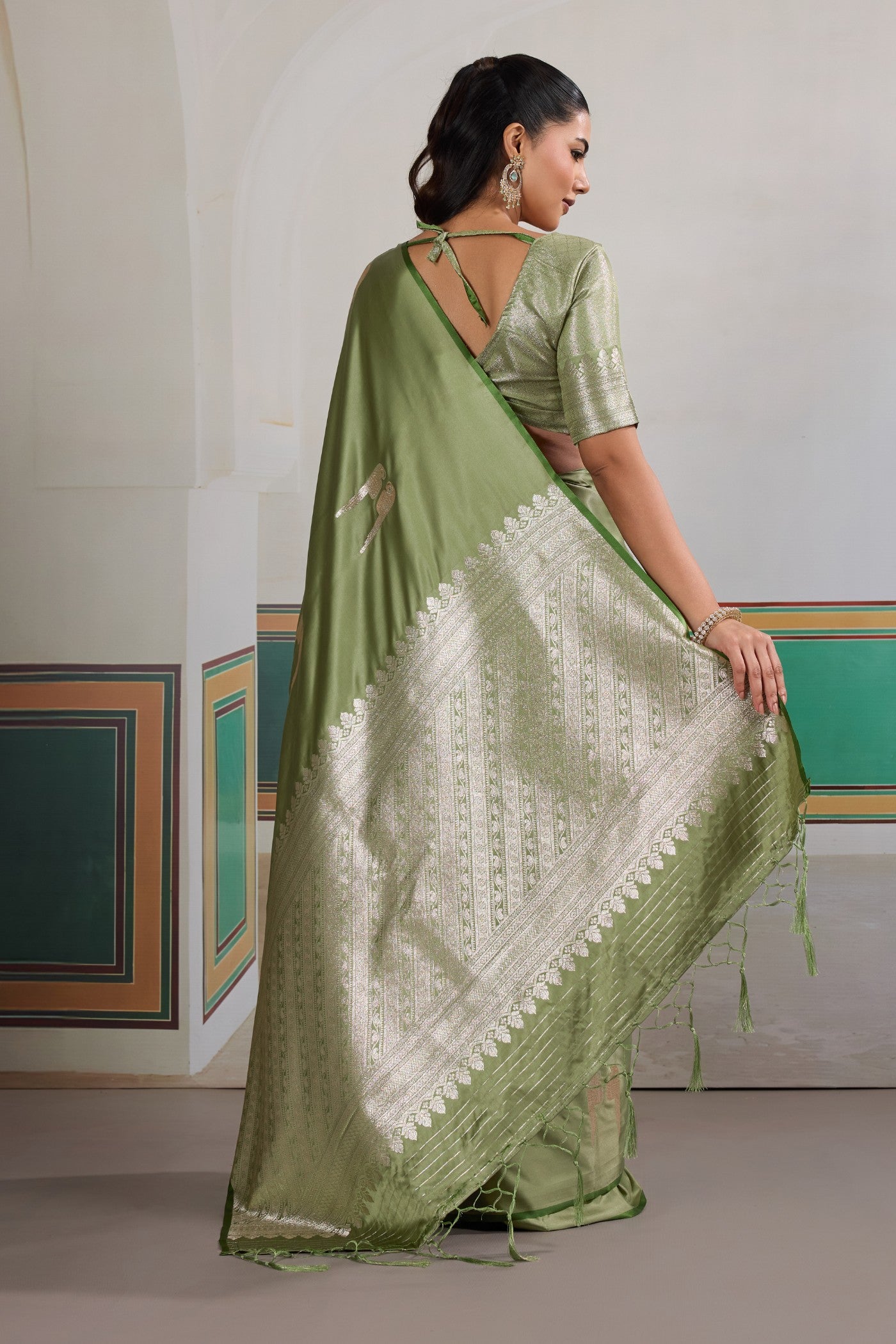 Buy MySilkLove Artichoke Green Handloom Satin Soft Silk Saree Online