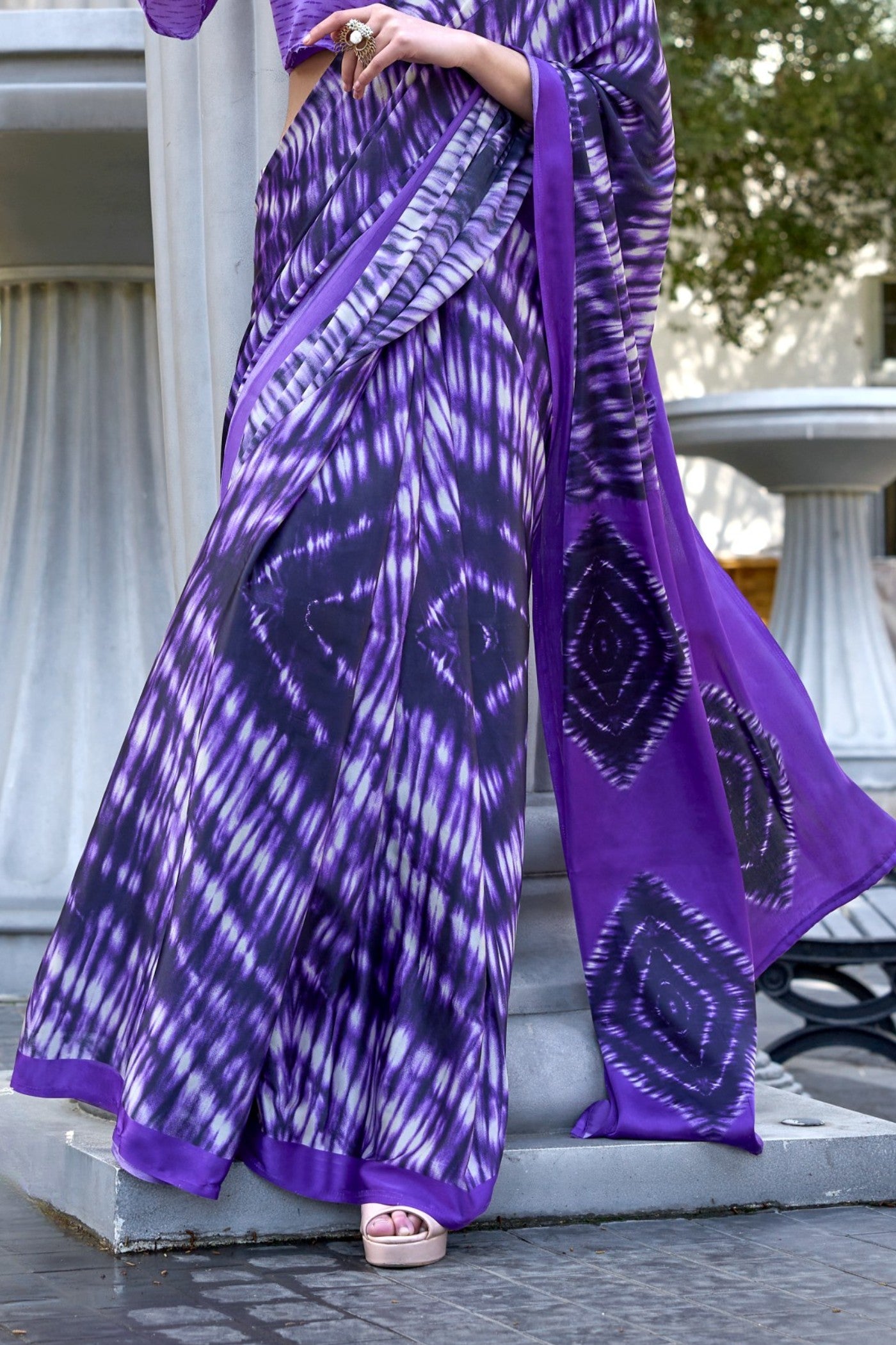 Buy MySilkLove Ube Purple Printed Satin Crepe Silk Saree Online