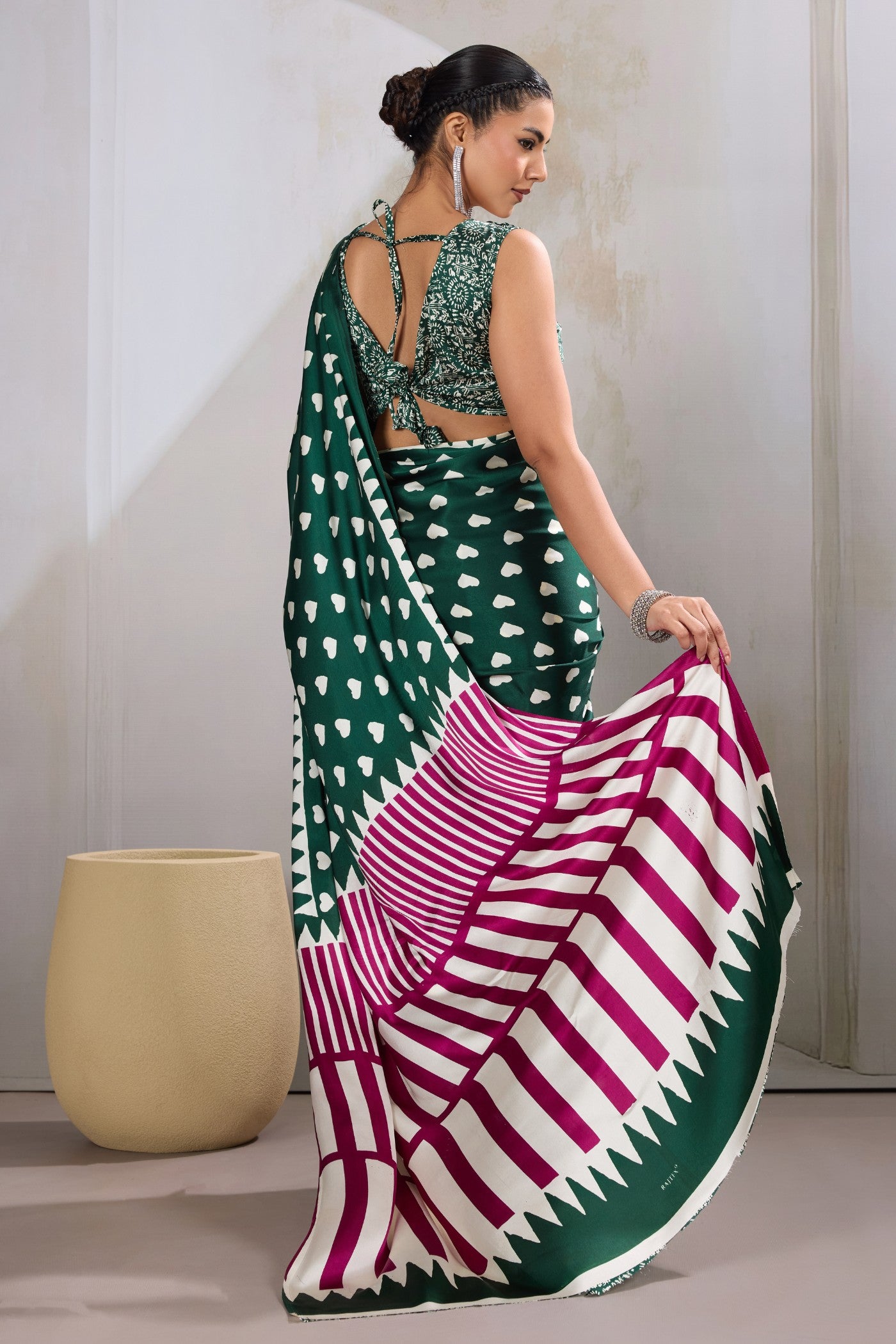 Buy MySilkLove Malachite Green Printed Satin Crepe Silk Saree Online