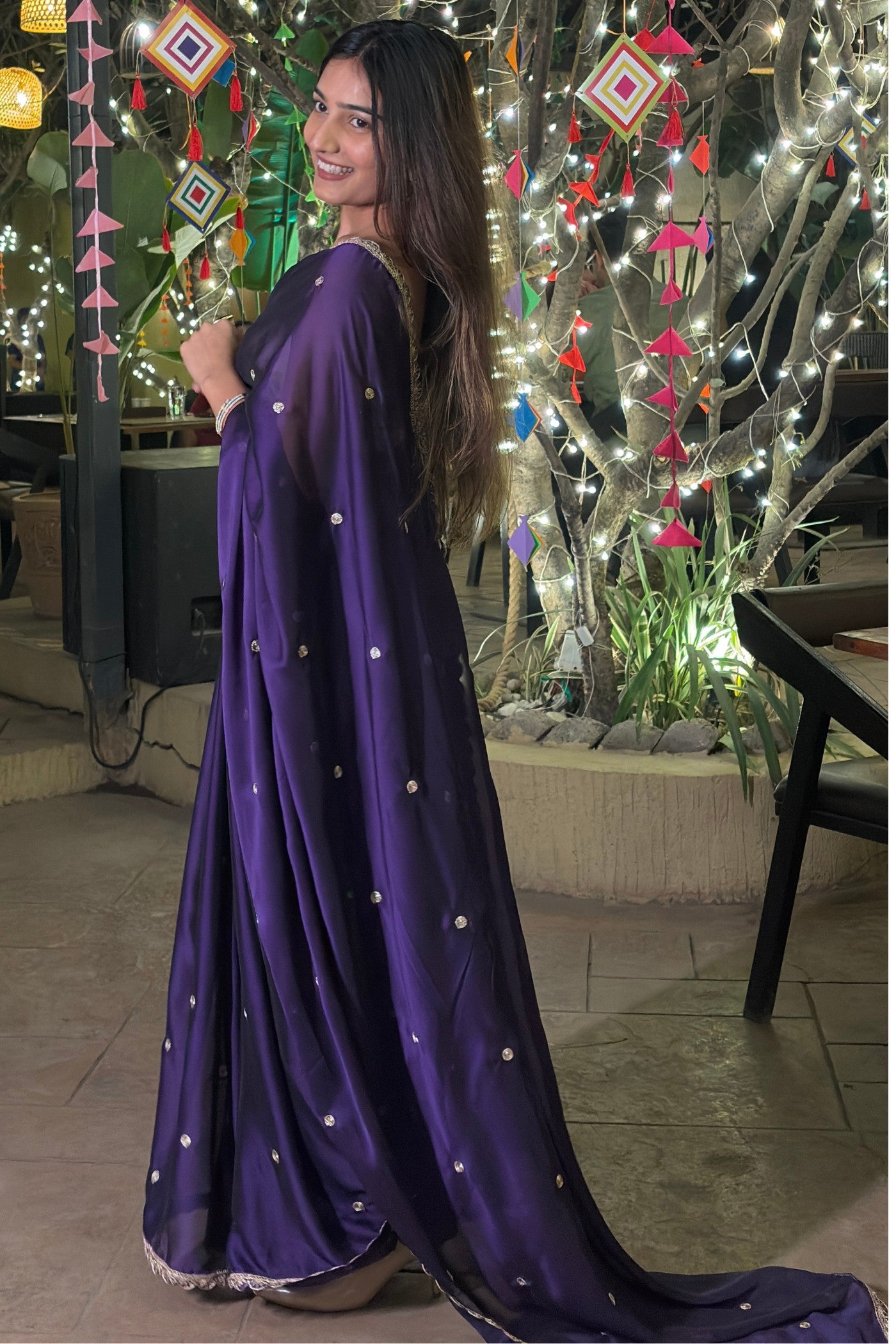 Buy MySilkLove Fig Royale Purple Georgette Partywear Saree Online