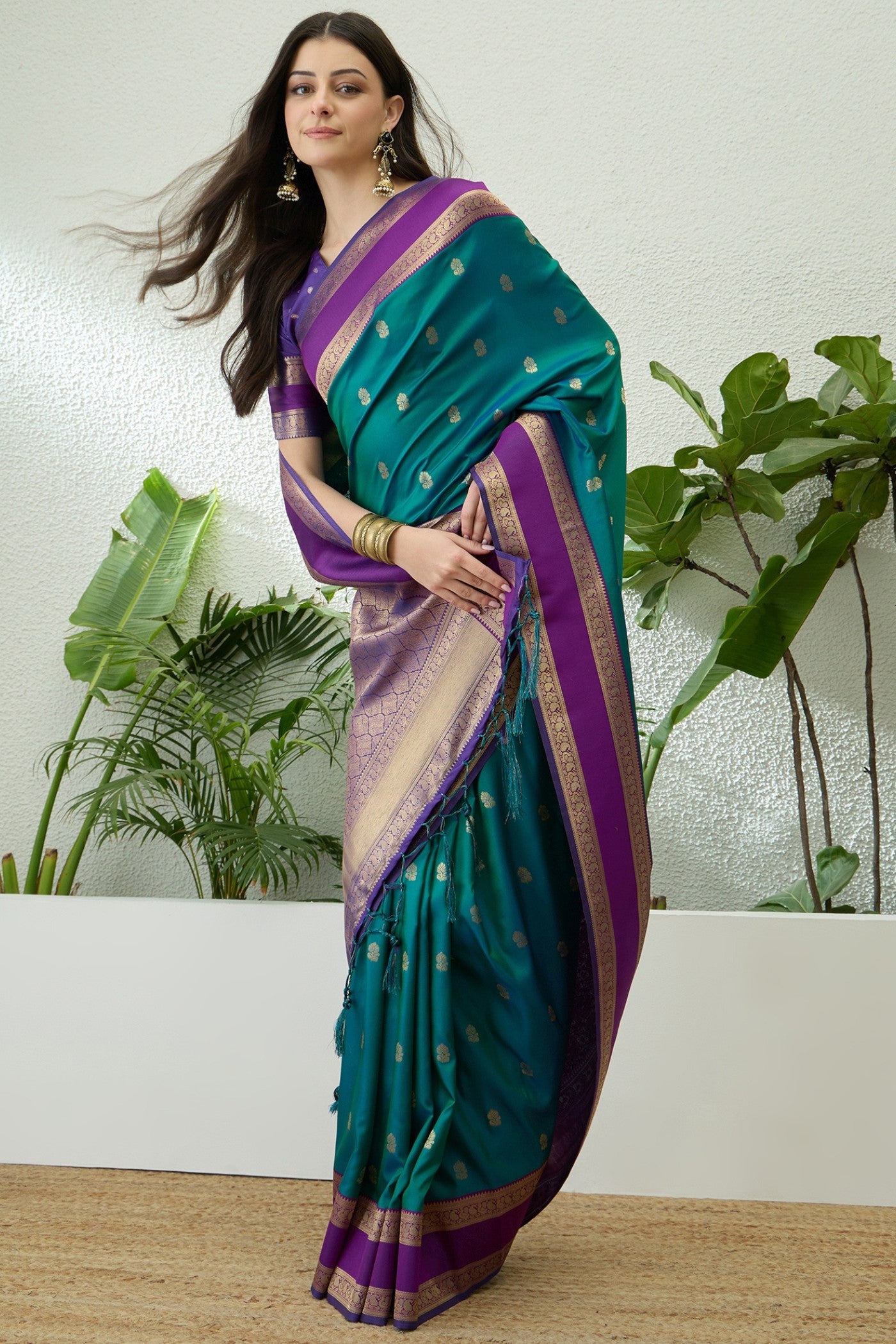 Buy MySilkLove Peacock Blue Banarasi Woven Soft Silk Saree Online