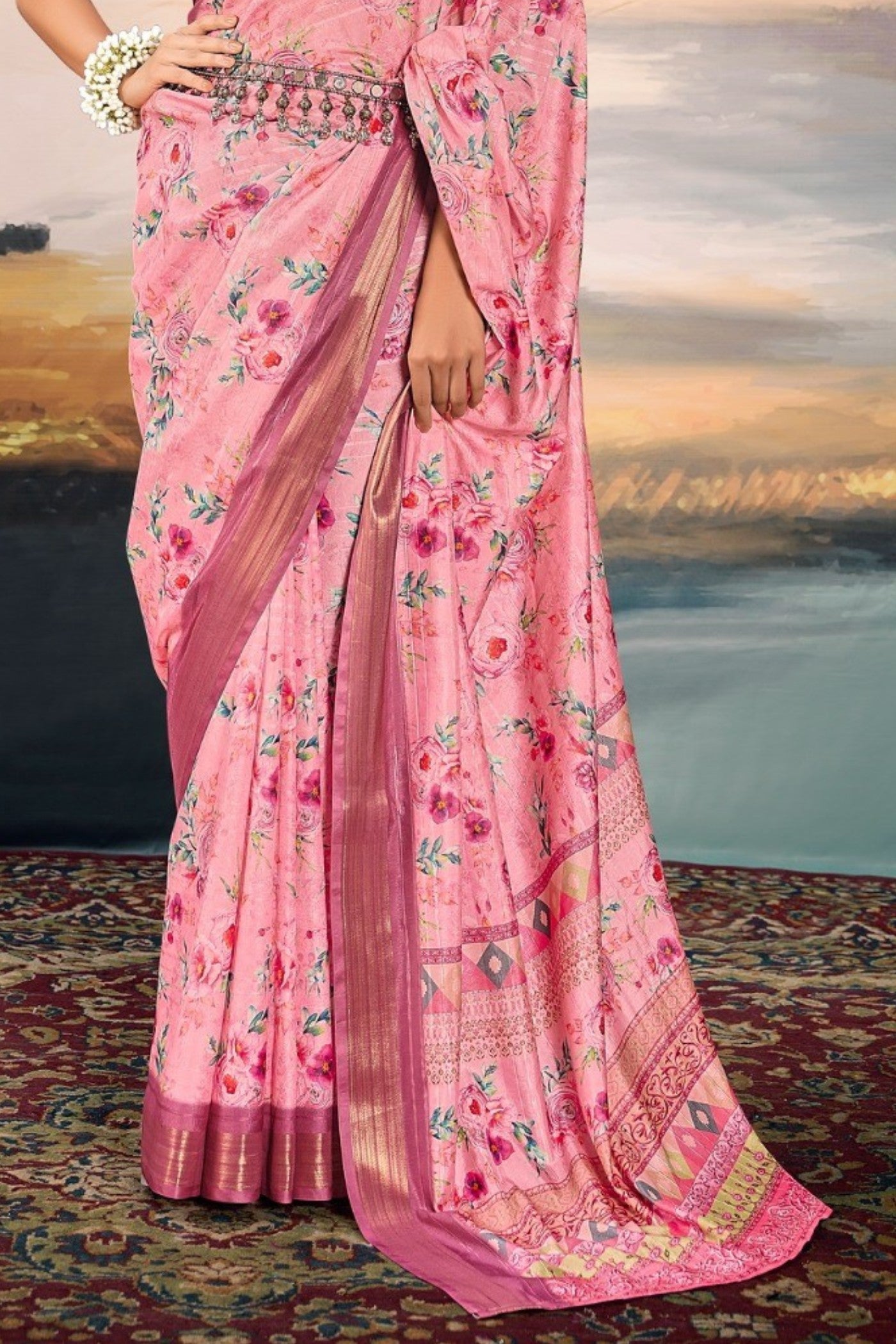 Buy MySilkLove New York Pink Digital Printed Cotton Saree Online