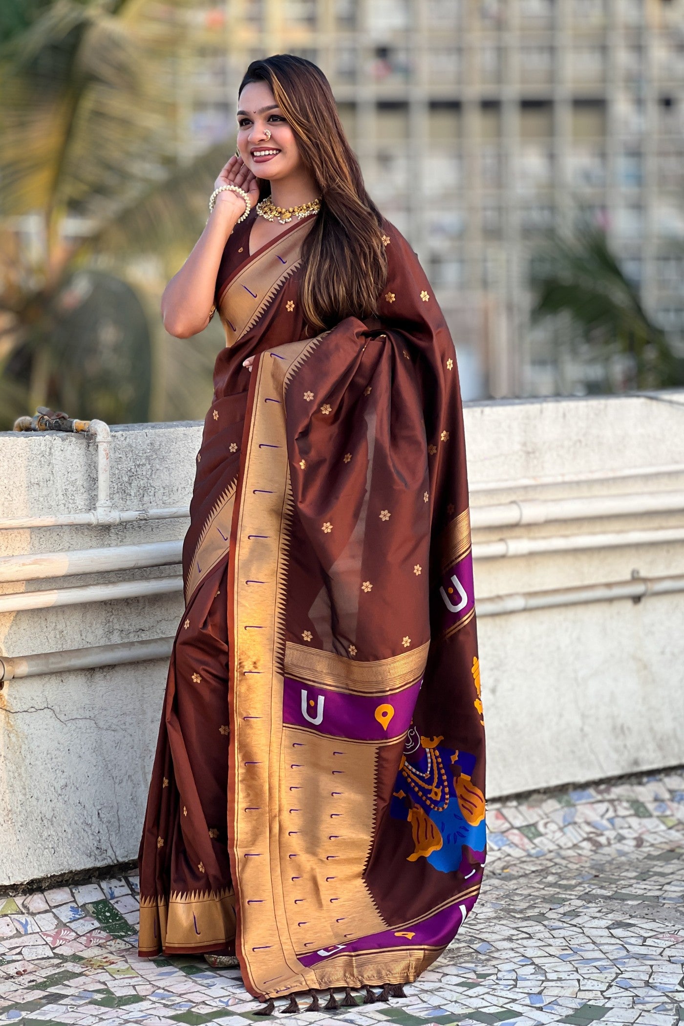 Buy MySilkLove Cocoa Bean Brown Woven Paithani Saree Online