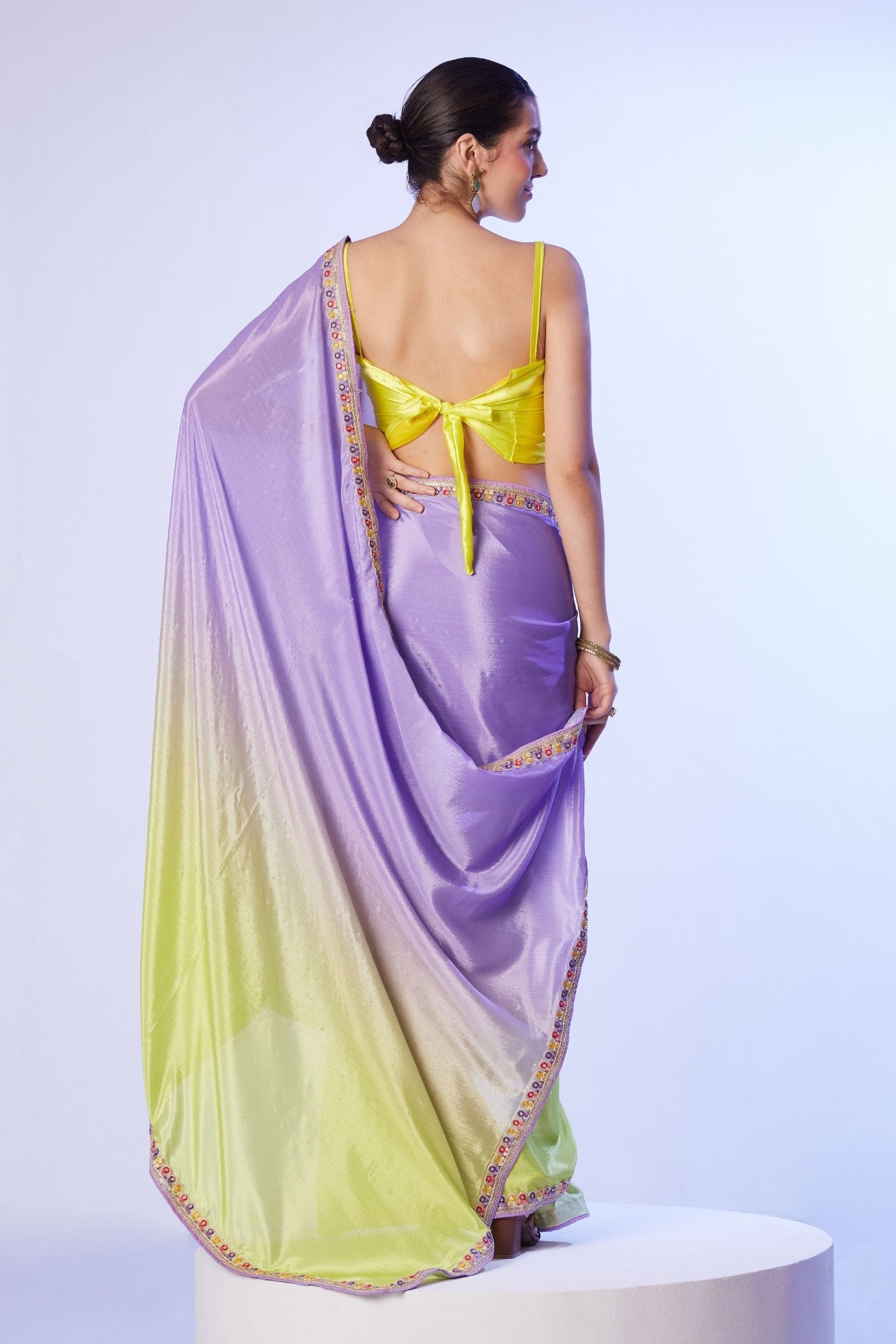 Buy MySilkLove Neon Yellow and Purple Designer Partywear Saree Online