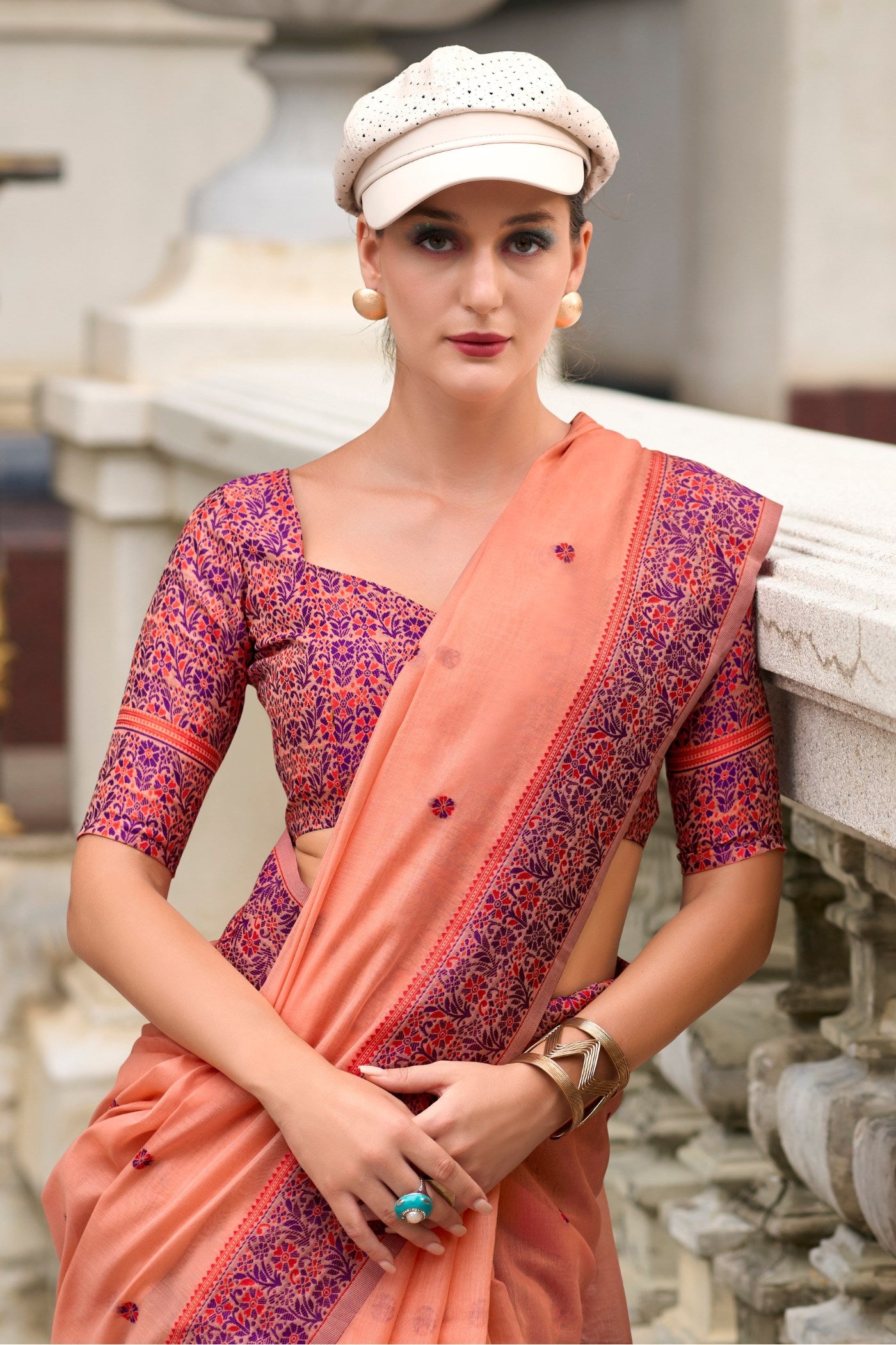 Buy MySilkLove Jelly Orange Handloom Linen Cotton Saree Online