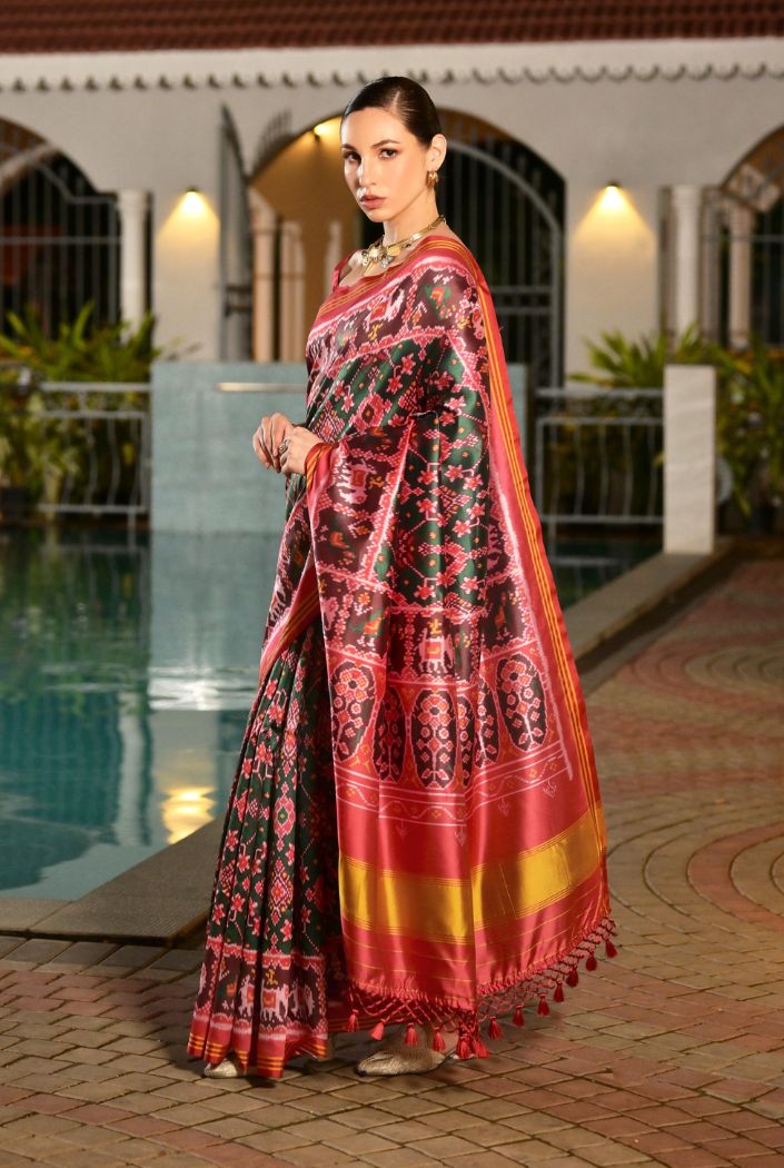 Buy MySilkLove Mantis Green Printed Patola Soft Silk Saree Online