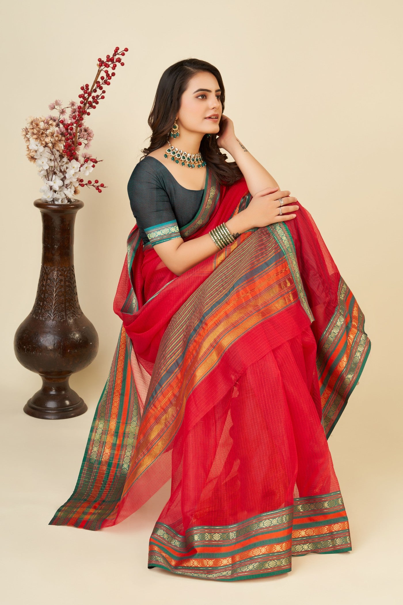 Buy MySilkLove Current Red Woven Manipuri Silk Saree Online