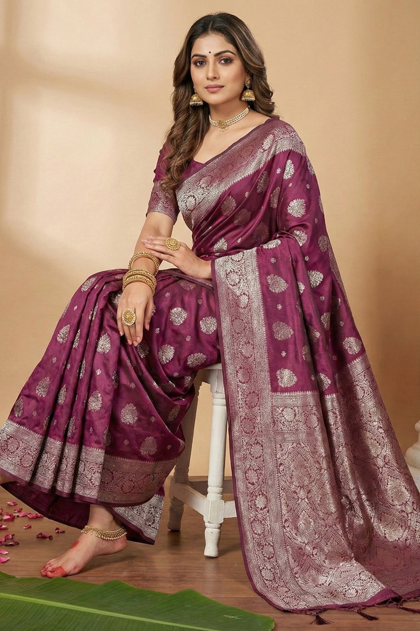 MySilkLove Deep Purple Banarasi Woven Silk Saree