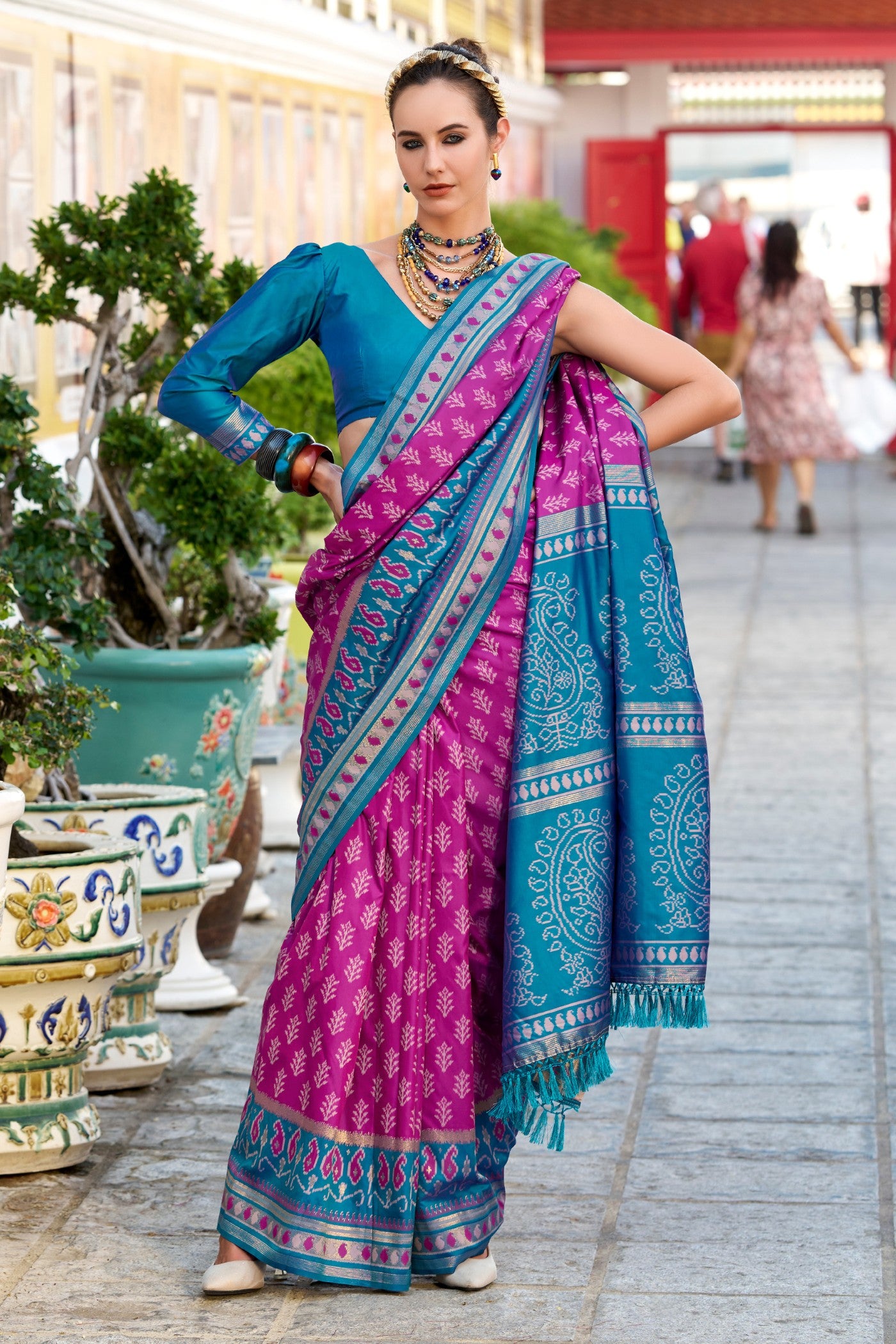 Buy MySilkLove Hibiscus Purple Woven Banarasi Saree Online