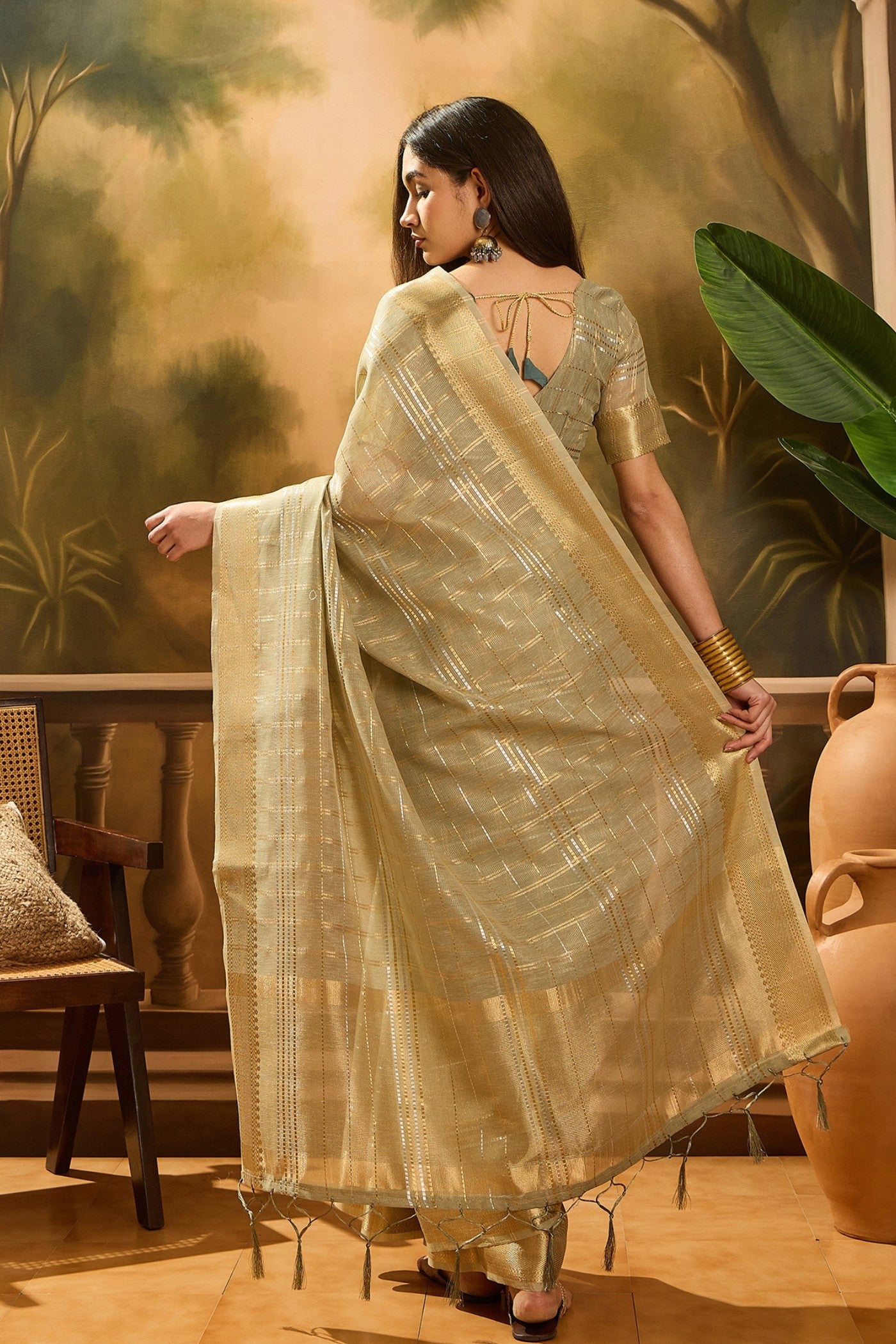 Buy MySilkLove Locust Green Woven Organza Saree Online