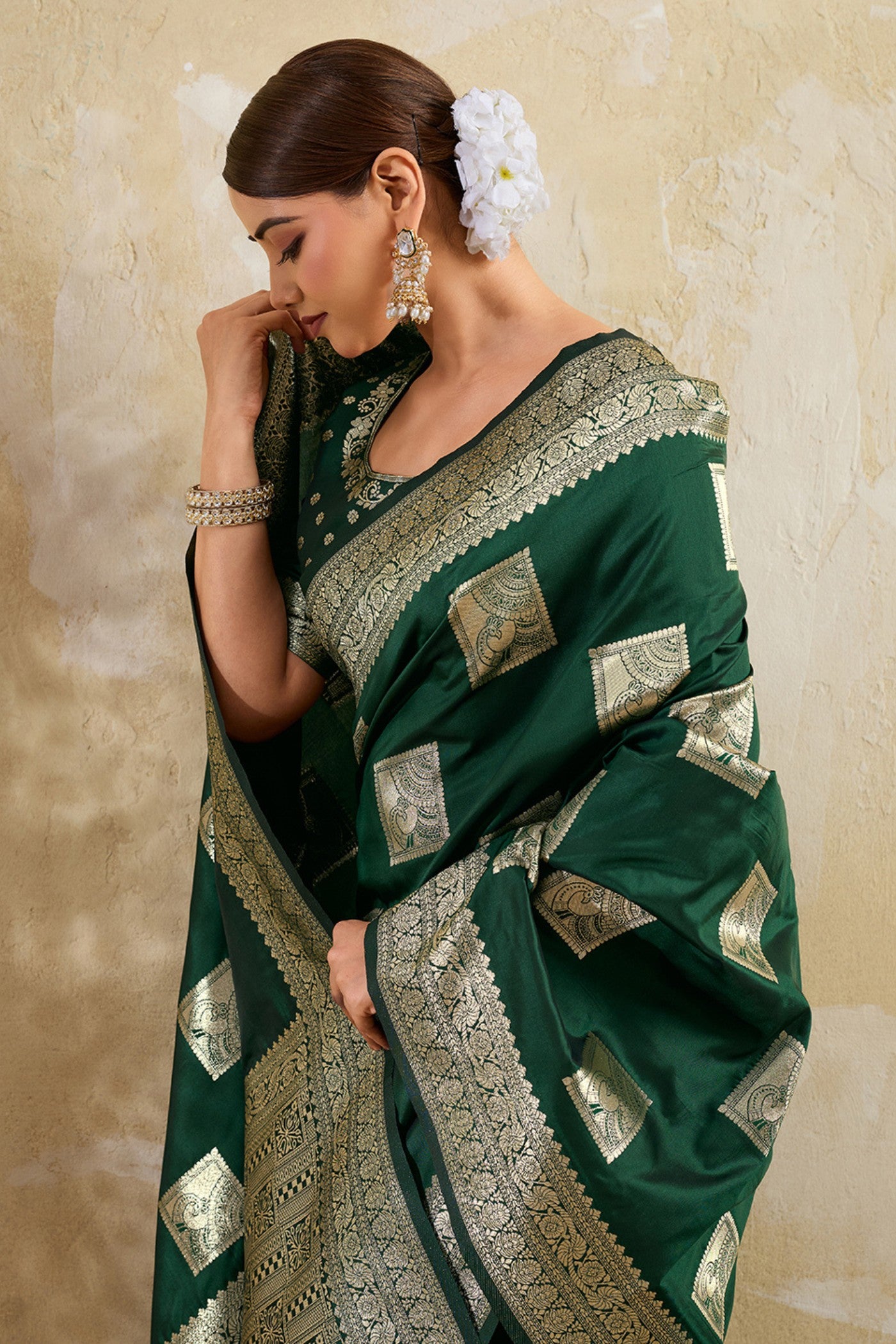 MySilkLove Laurel Green Woven Banarasi Soft Silk Saree