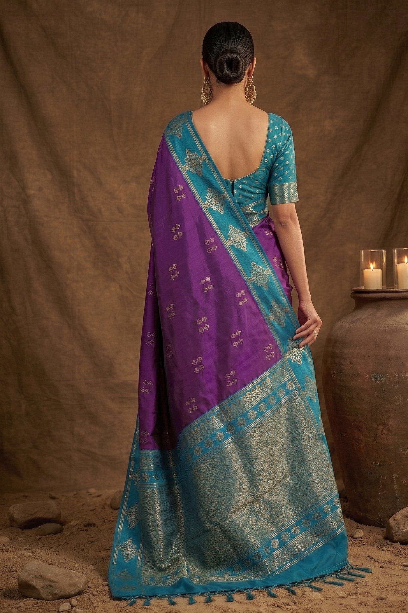 Buy MySilkLove Eminence Purple Woven Banarasi Soft Silk Saree Online