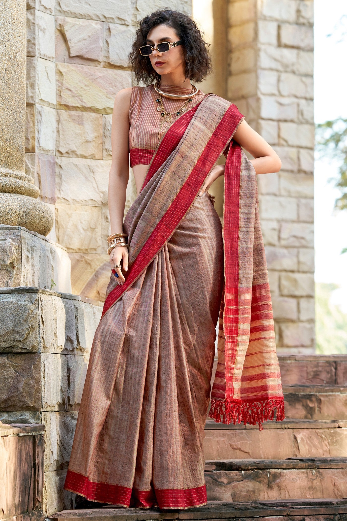 Buy MySilkLove Roman Coffee Brown Handloom Katan Saree Online