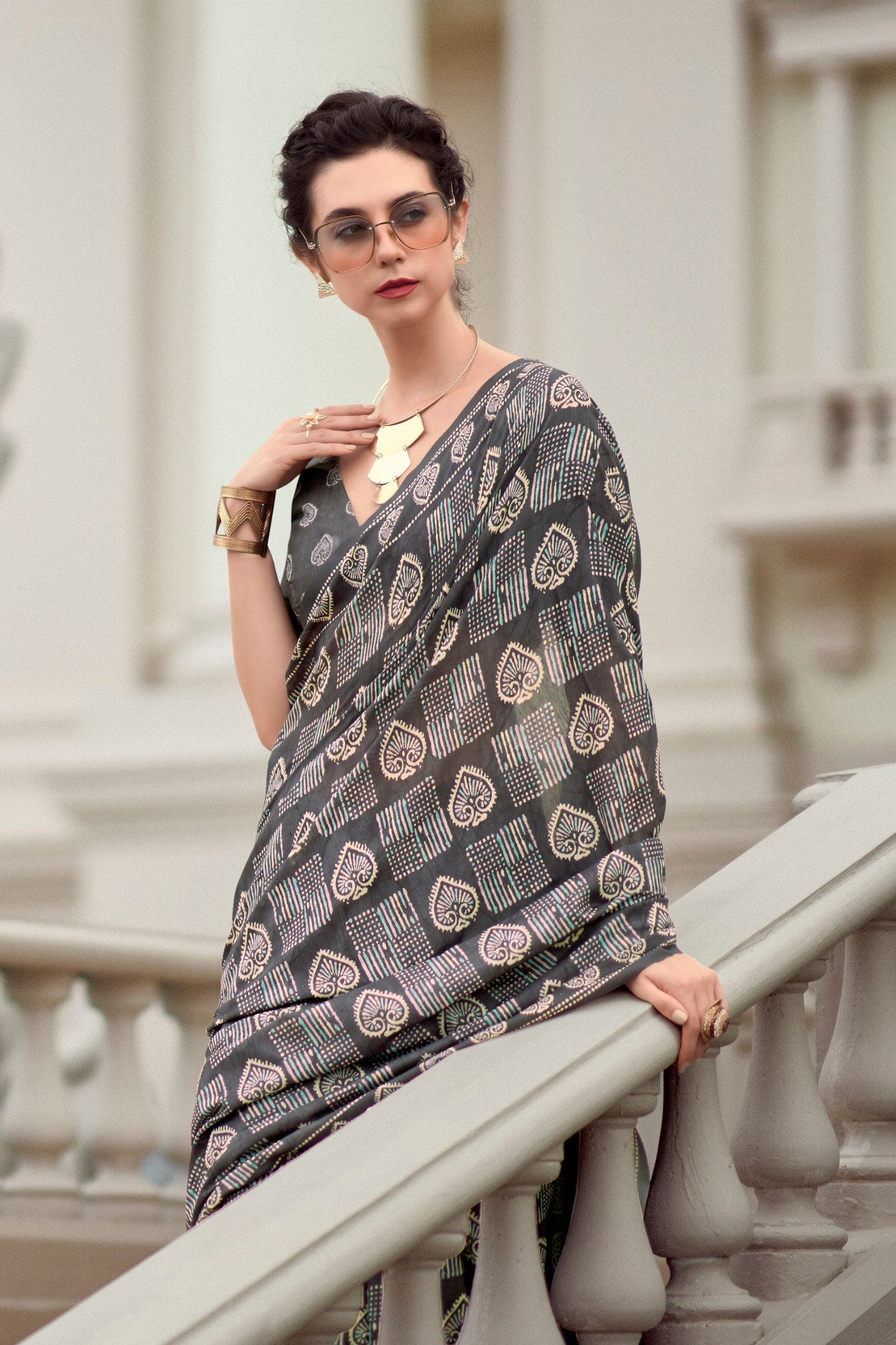 Buy MySilkLove Dorado Grey Mul Mul Cotton Saree Online