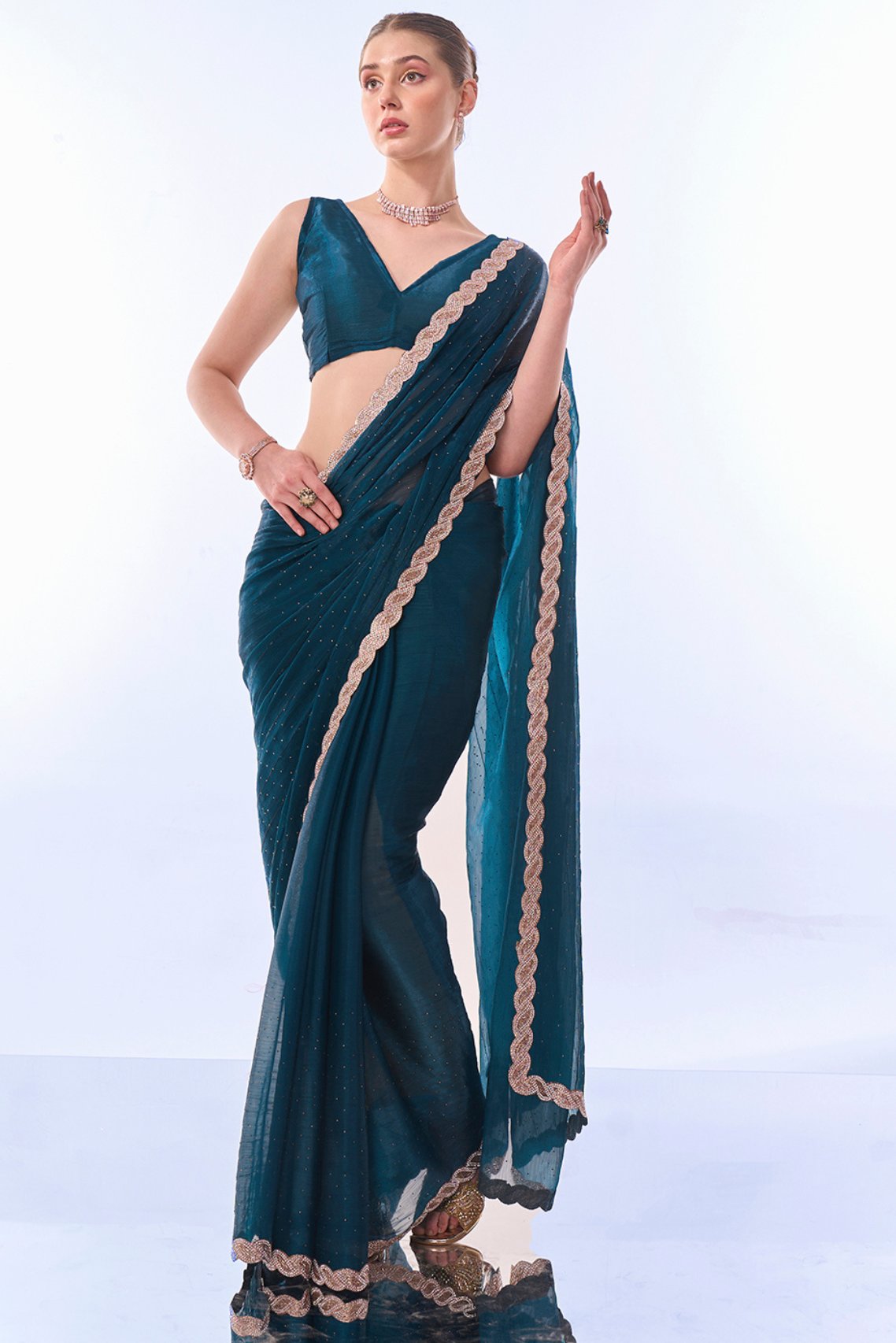 Buy MySilkLove Nile Blue Designer Partywear Saree Online