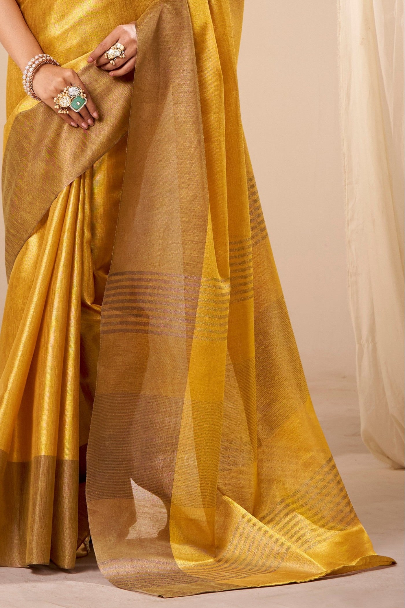 Buy MySilkLove Goldenrod Yellow Handloom Tissue Saree Online