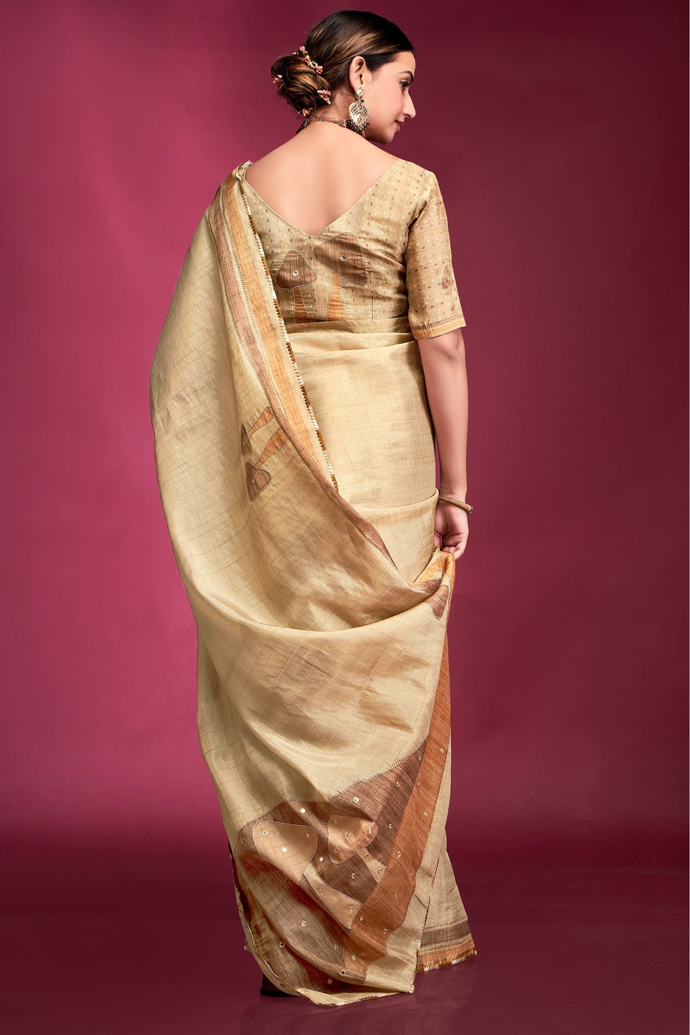 Buy MySilkLove Bright Cream Woven Tussar Silk Saree Online