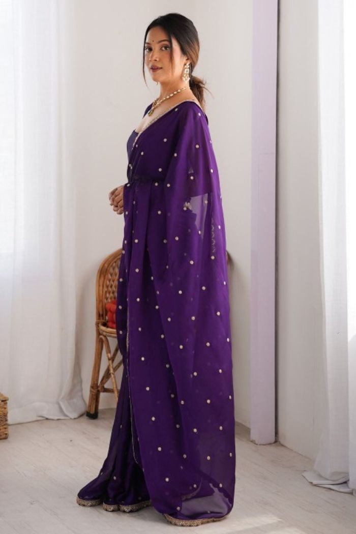 Buy MySilkLove Tyrian Purple Georgette Partywear Saree Online