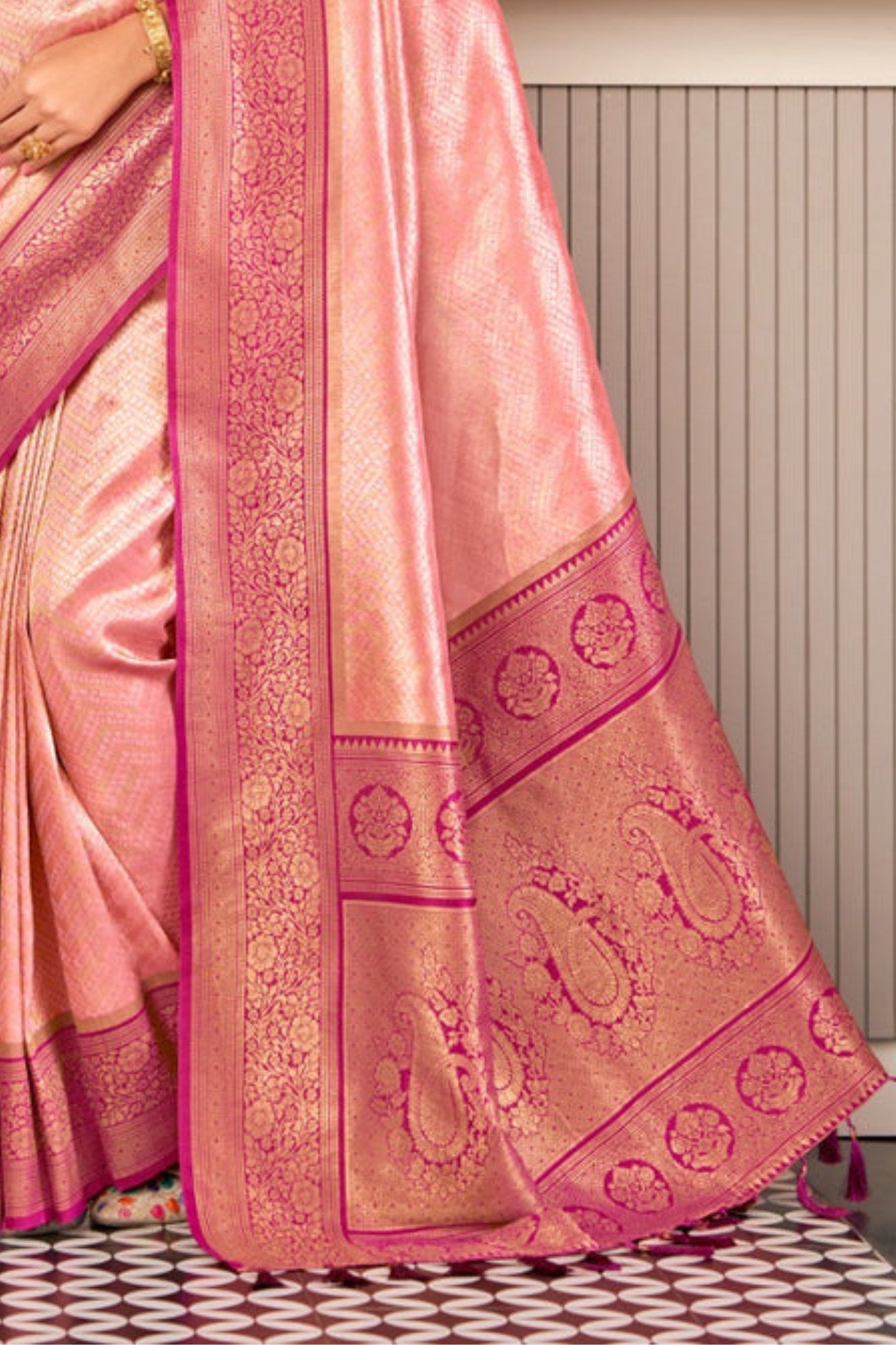 Buy MySilkLove Blush Pink Zari Woven Kanjivaram Saree Online