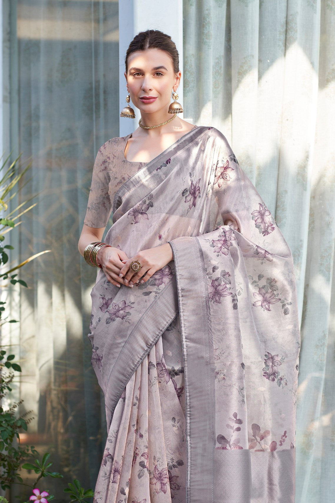 Buy MySilkLove Twilight Grey Digital Printed Organza Saree Online