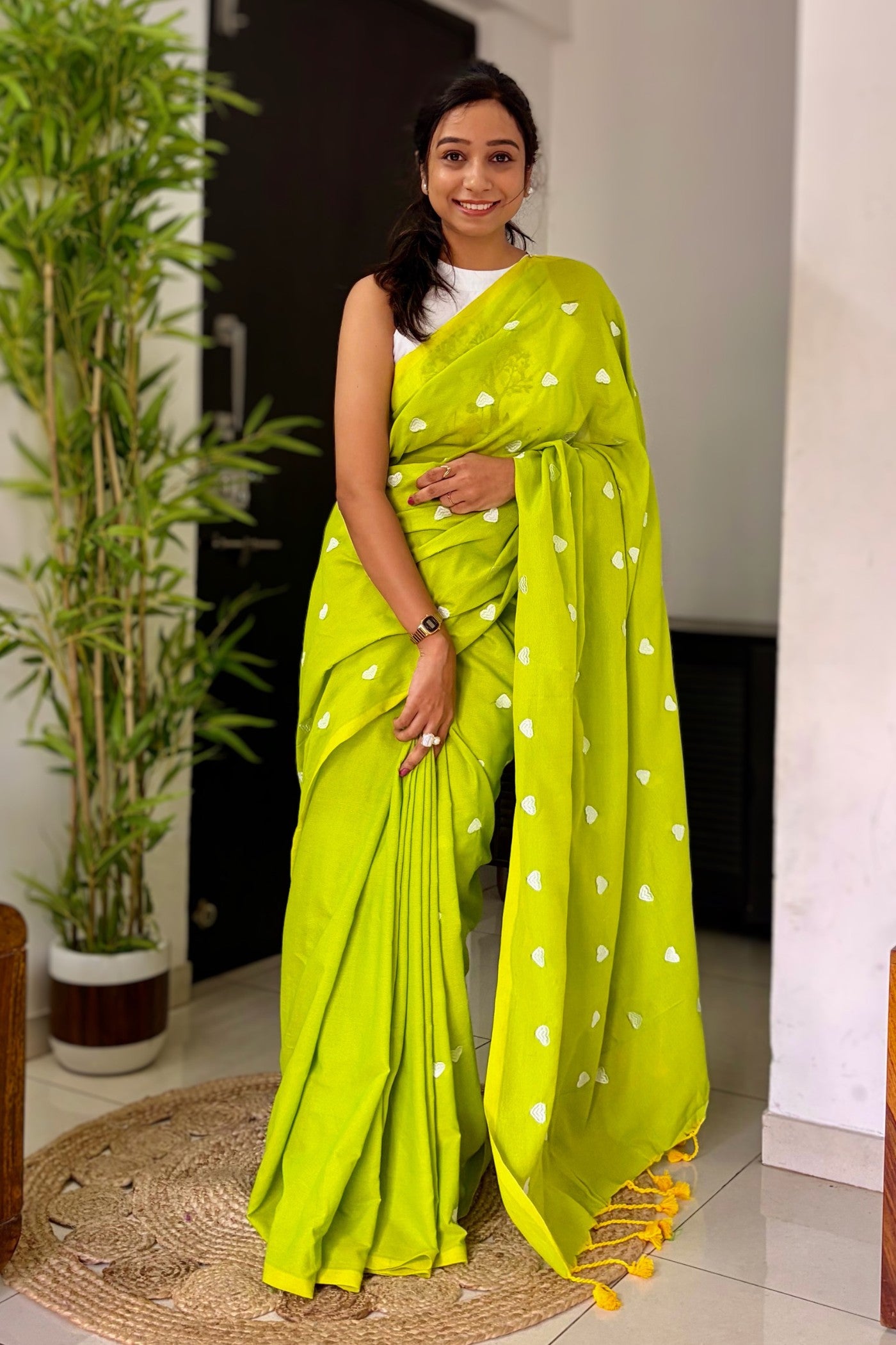 Buy MySilkLove Leaf Green Cotton Digital Printed Saree Online