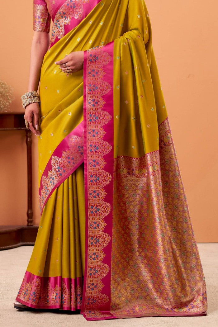 Buy MySilkLove Daffodil Yellow Woven Satin Soft Silk Saree Online