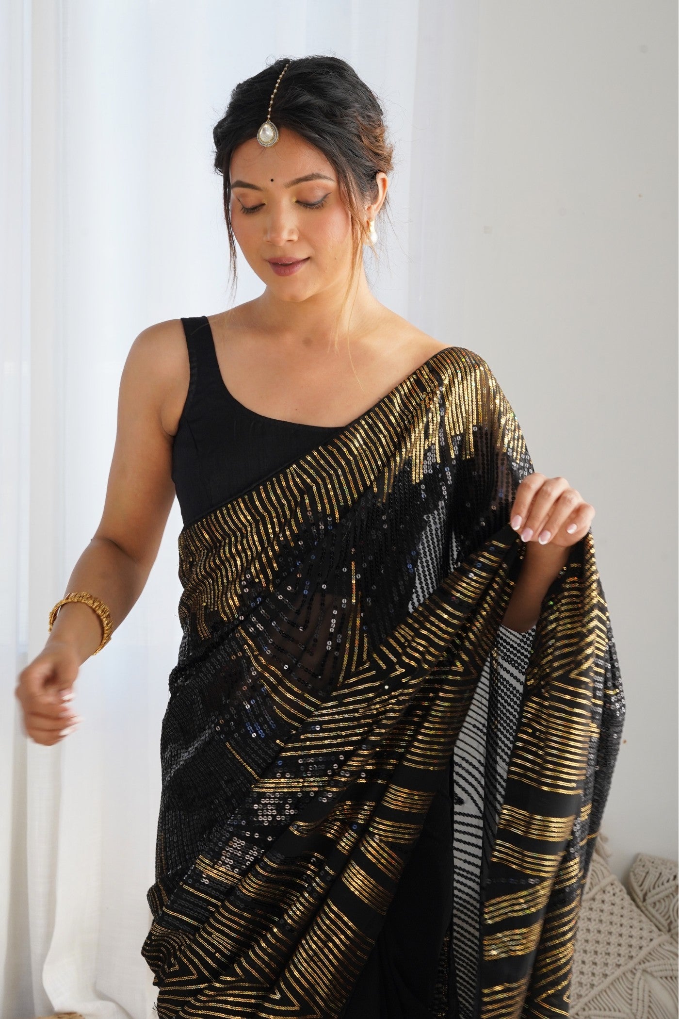 MySilkLove Pitch Black Georgette Partywear Saree