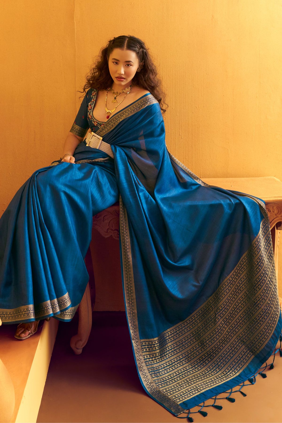 Buy MySilkLove Pacific Blue Tussar Handloom Silk Saree Online