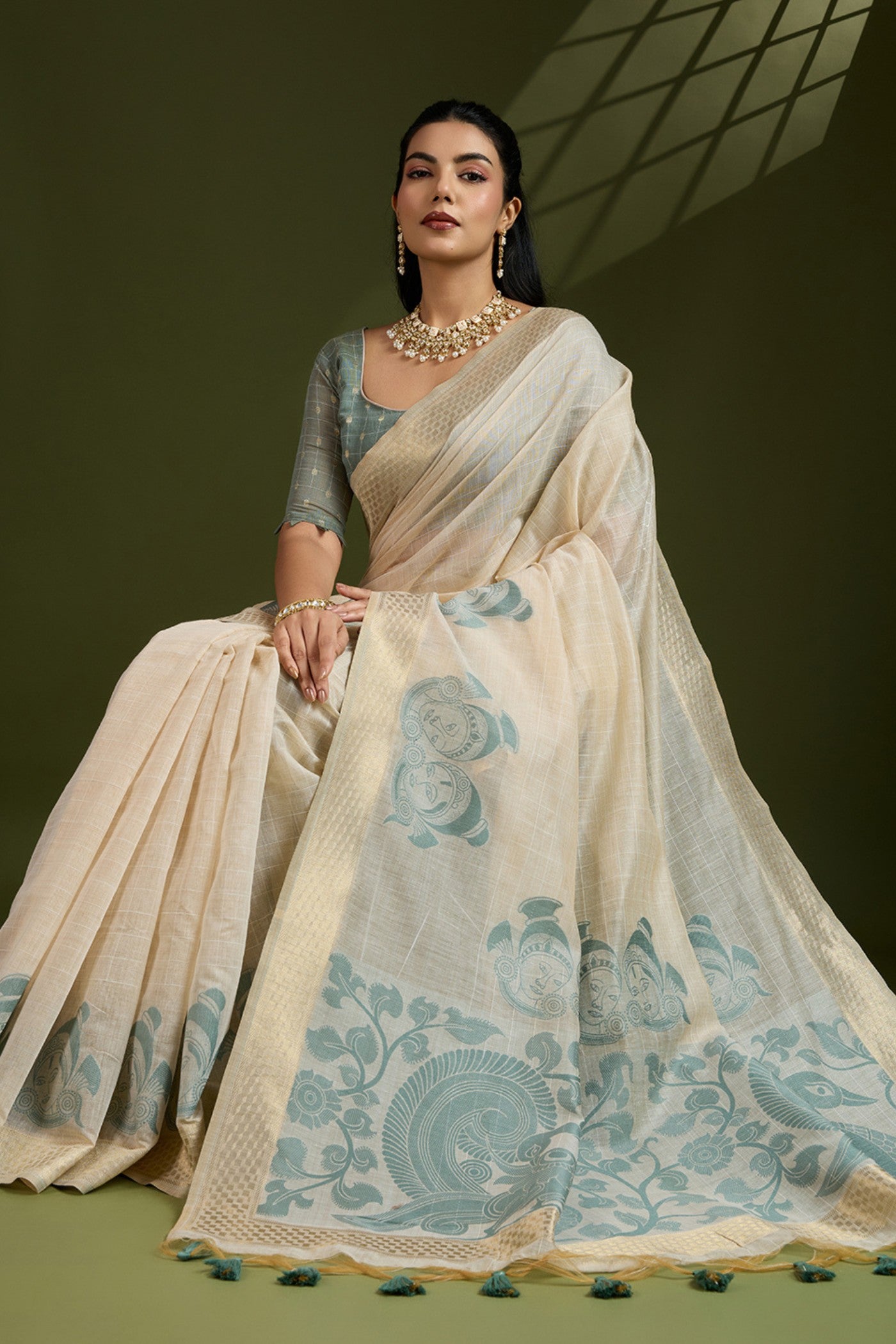 Buy MySilkLove Sugar White Muga Cotton Saree Online