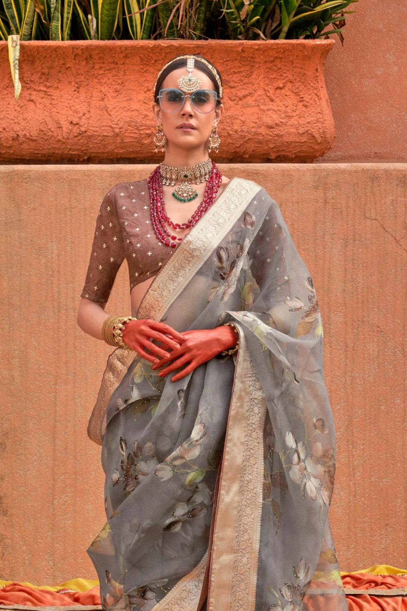 Buy MySilkLove Sandstone Grey Zari Woven Organza Saree Online