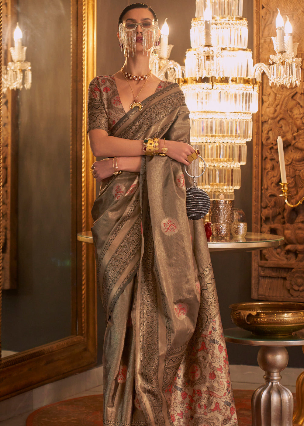 Buy MySilkLove Ironstone Brown Dual Tone Banarasi Silk Saree Online