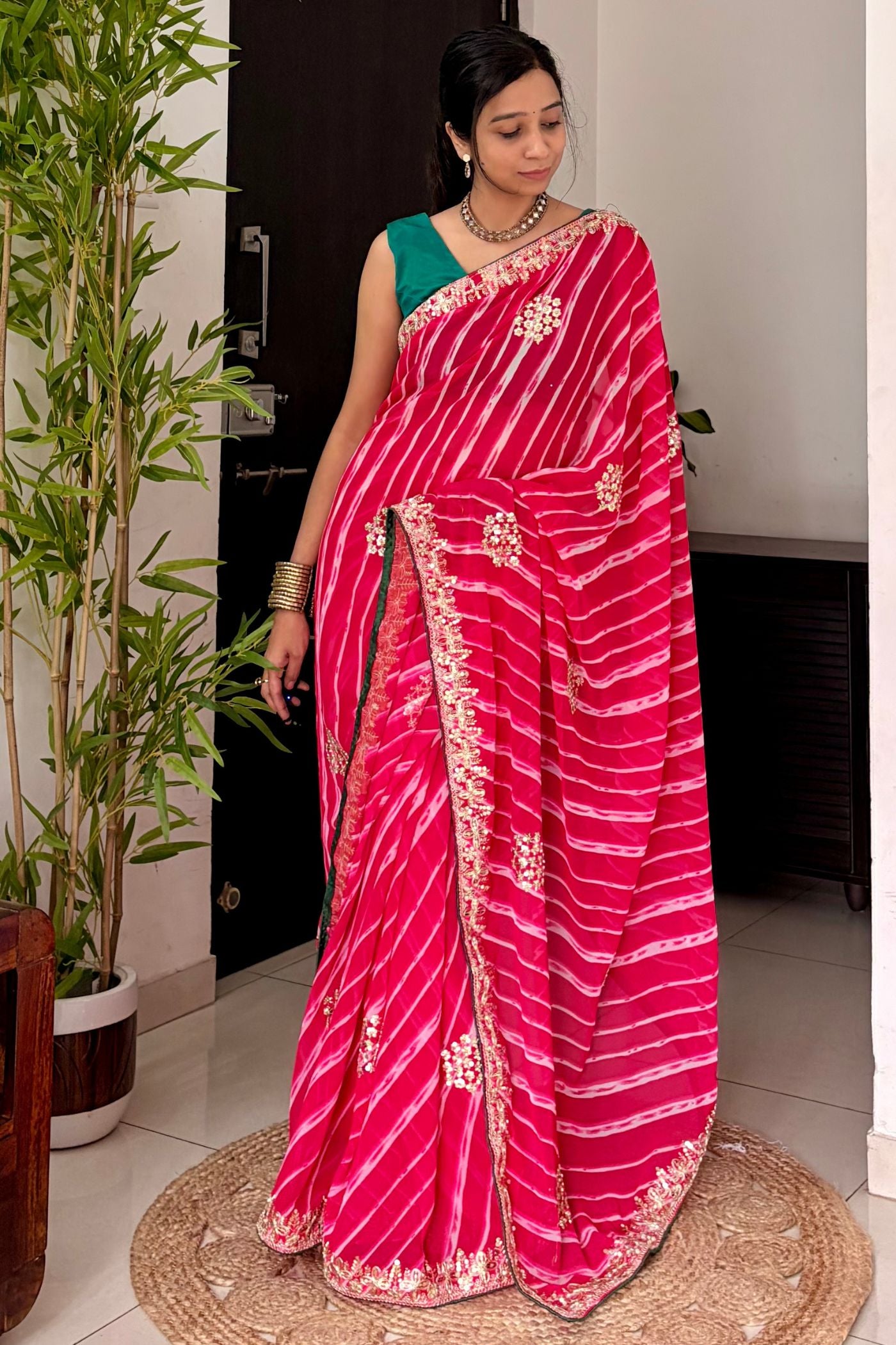 Buy MySilkLove Scarlet Red Designer Bandhani Saree with Designer Handwork Blouse Online