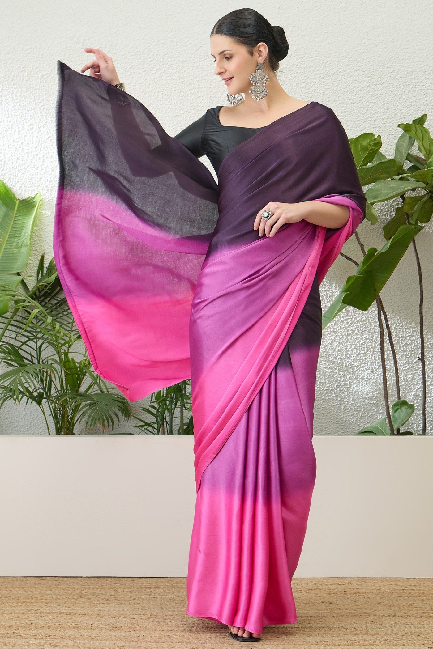 Buy MySilkLove Fairy Pink and Black Satin Georgette Silk Saree Online