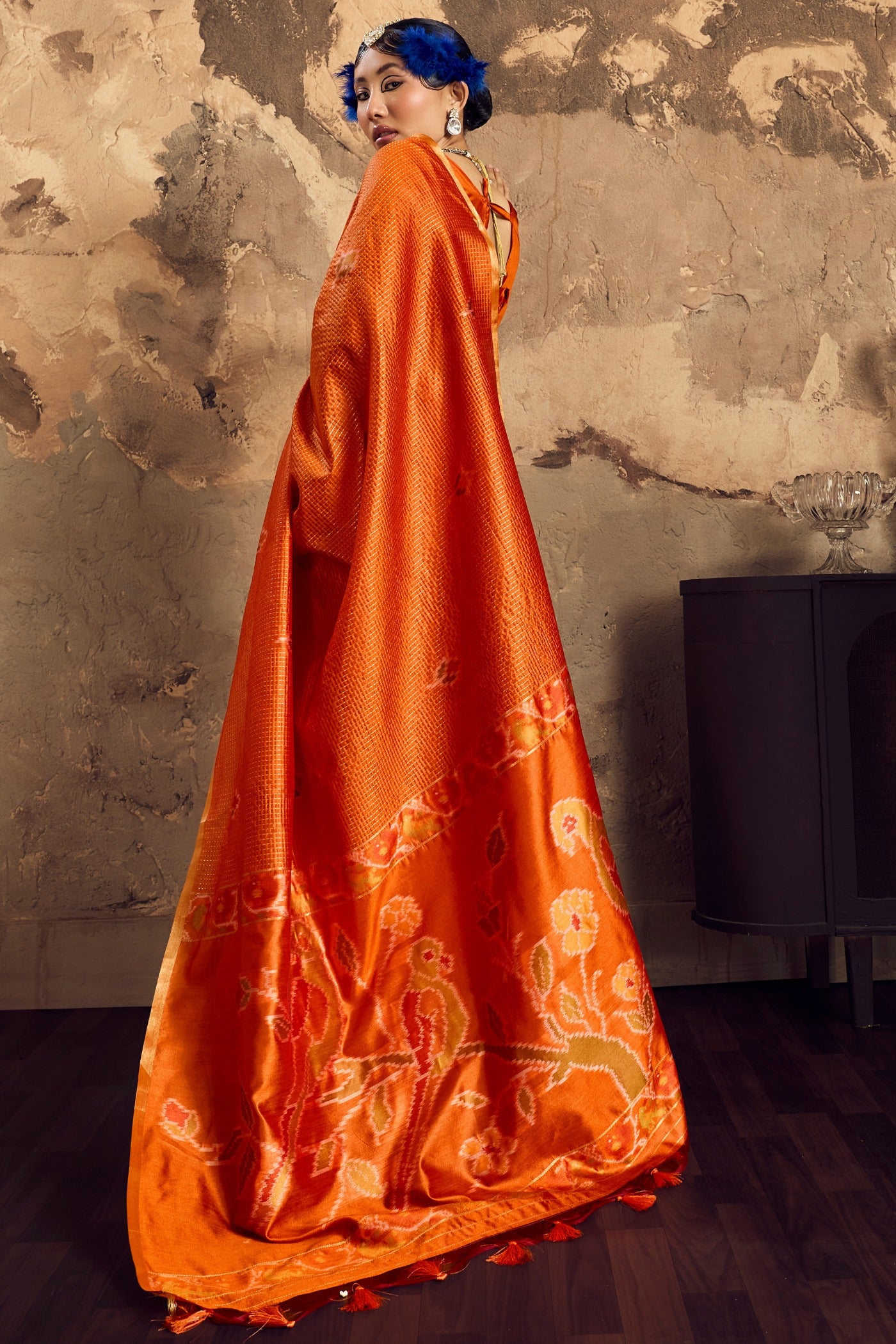 Buy MySilkLove Carrot Orange Banarasi Handloom Saree Online