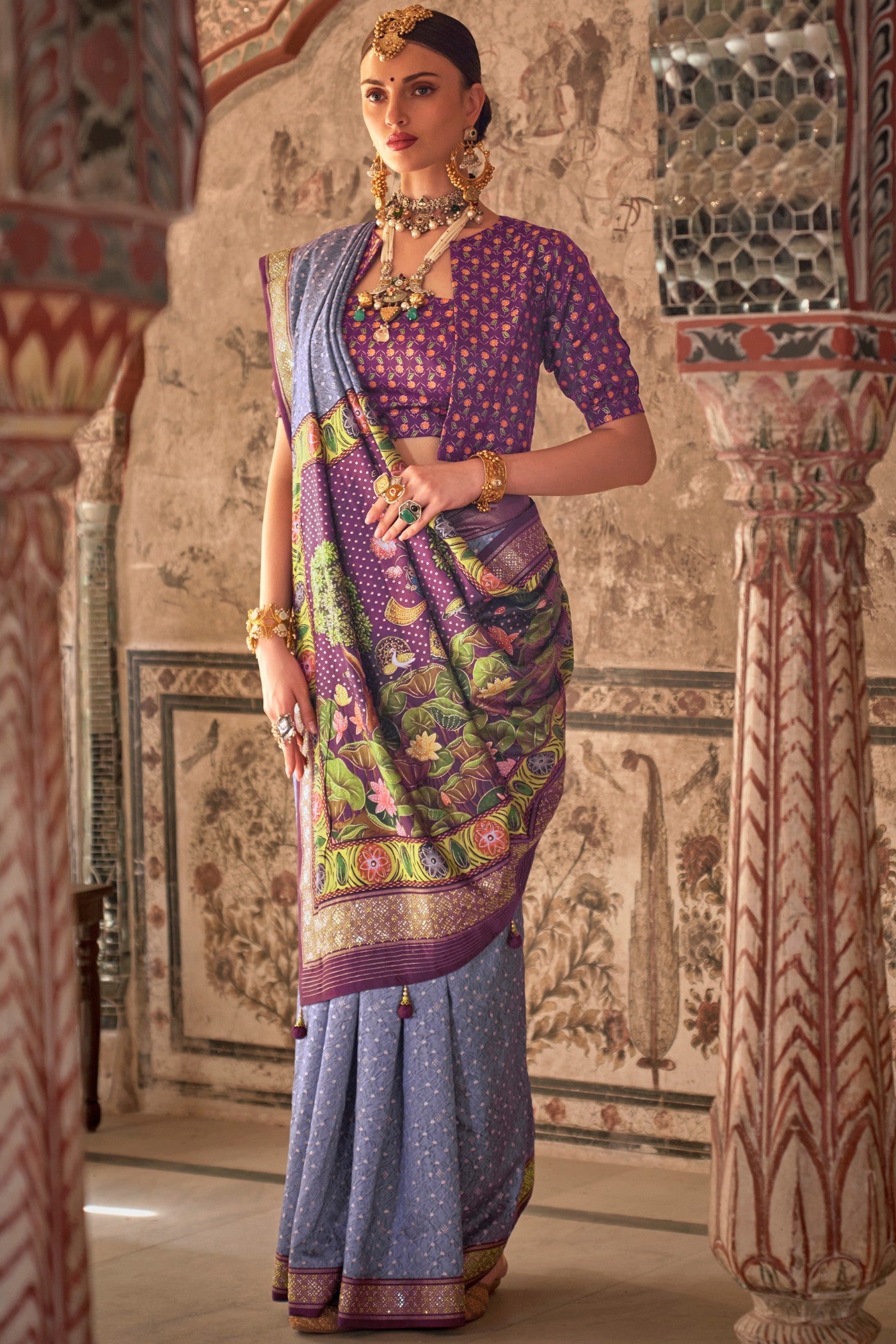 Buy MySilkLove Periwinkle Purple Printed Patola Saree Online