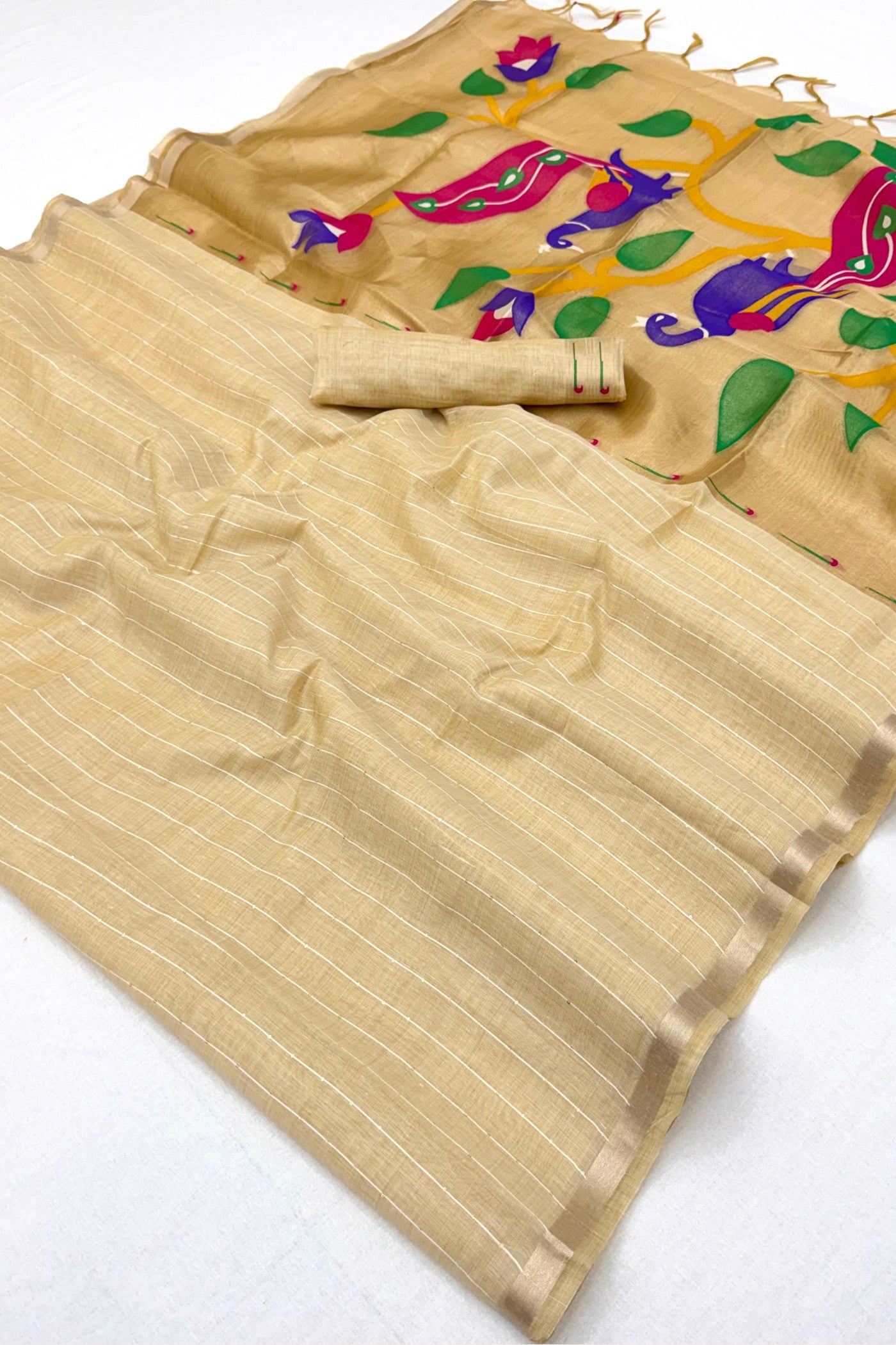 Buy MySilkLove Froly Pink Jamdani Cotton Tissue Paithani Saree Online