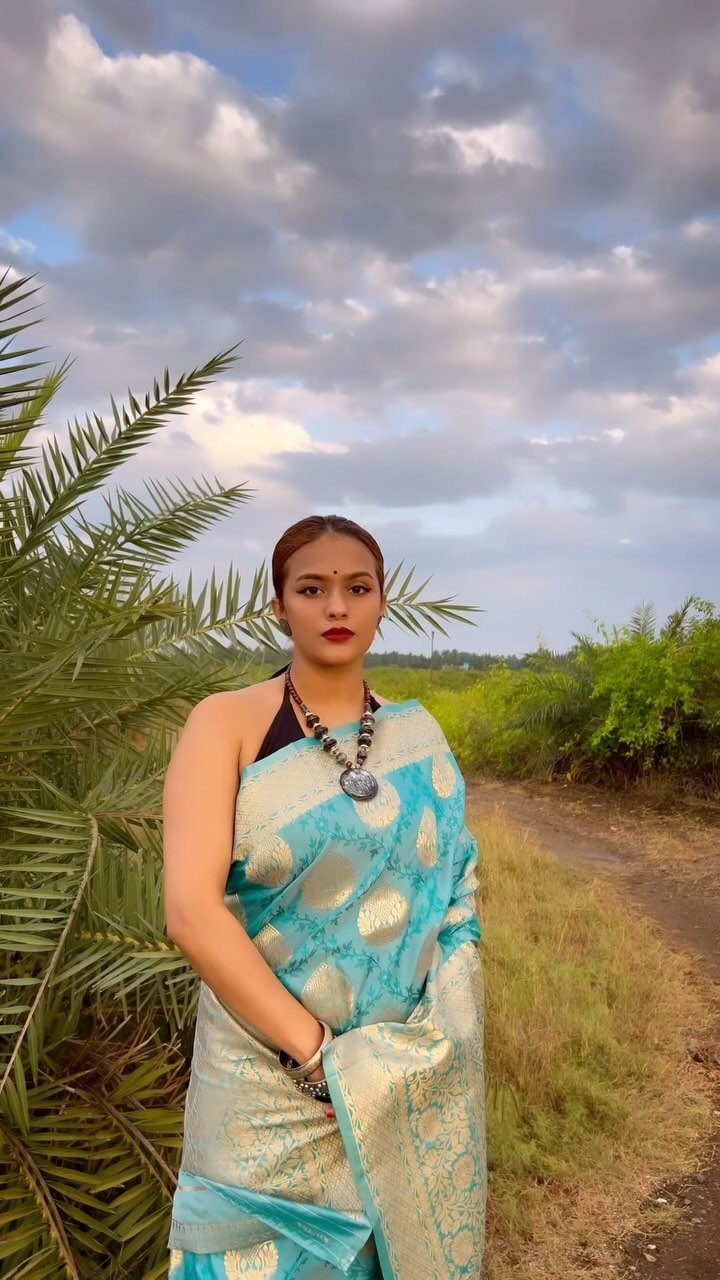 Buy MySilkLove Steel Blue Woven Banarasi Silk Saree Online