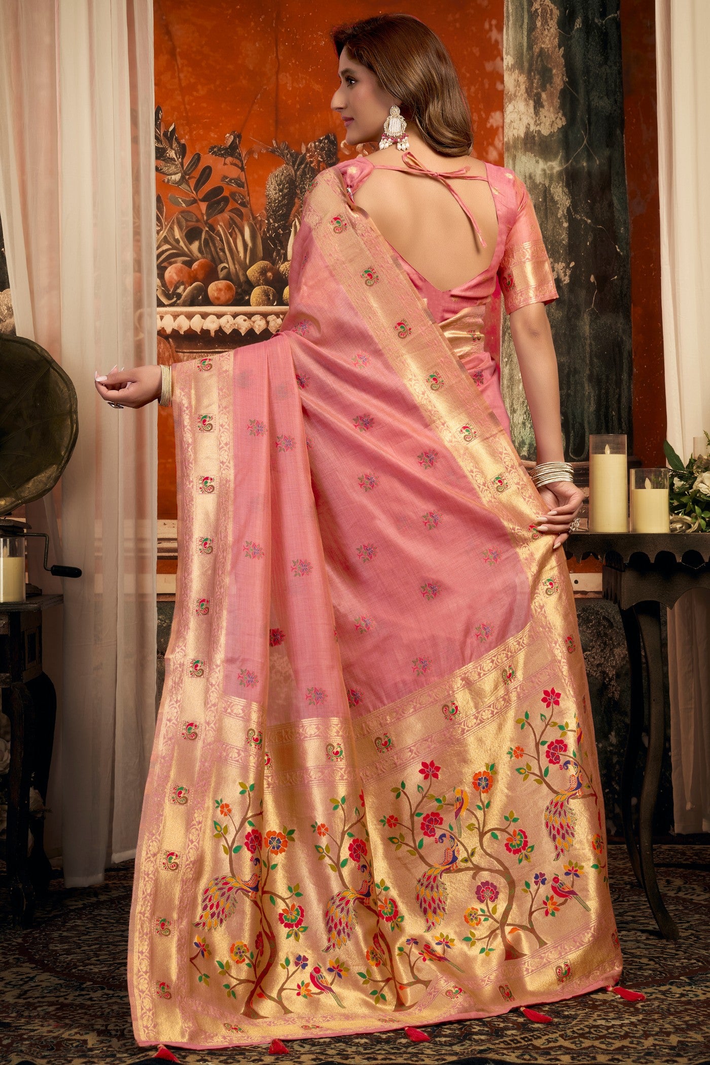 Buy MySilkLove Amaranth Pink Zari Woven Paithani Saree Online