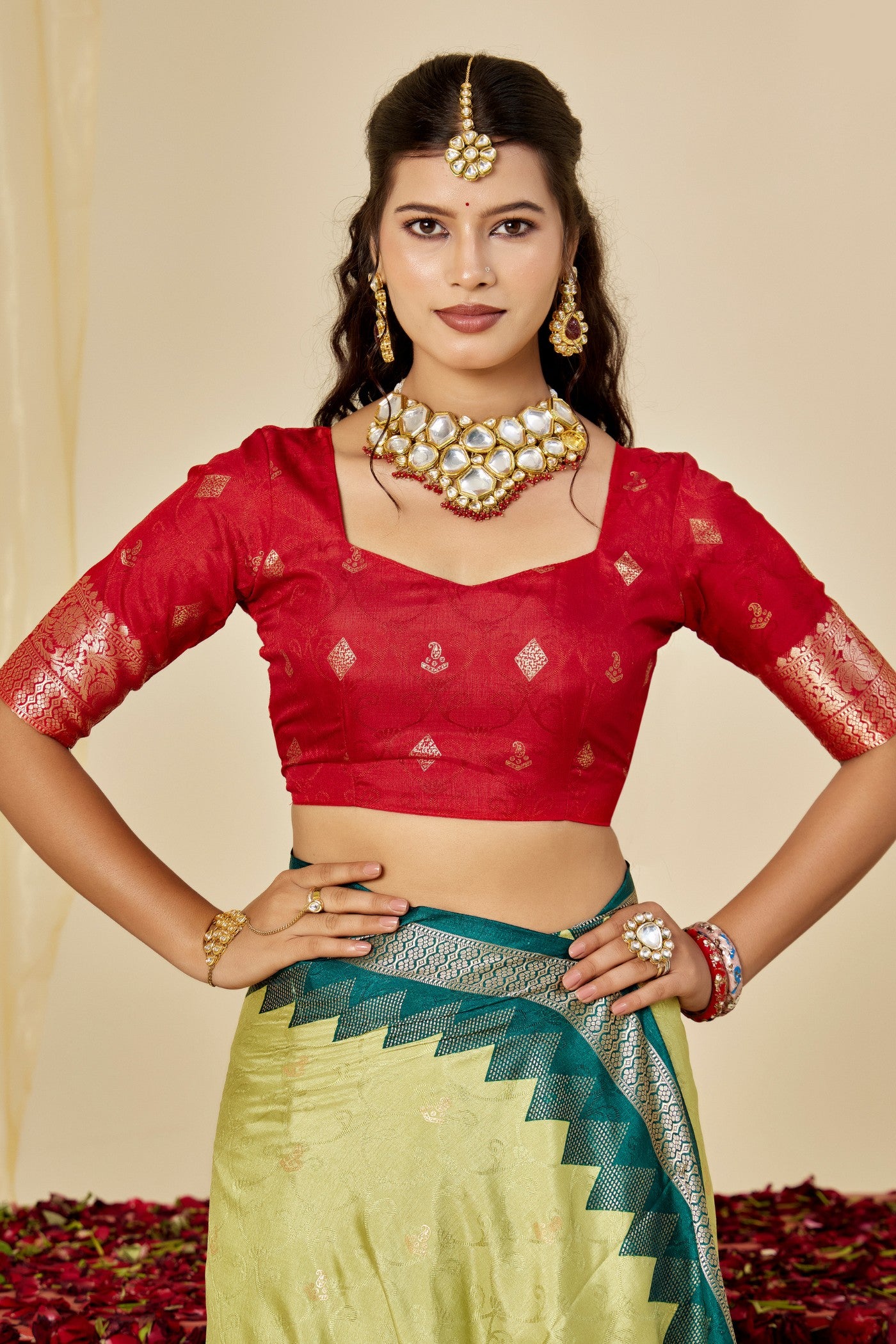 Buy MySilkLove Pantone Green Tussar Printed Silk Saree Online