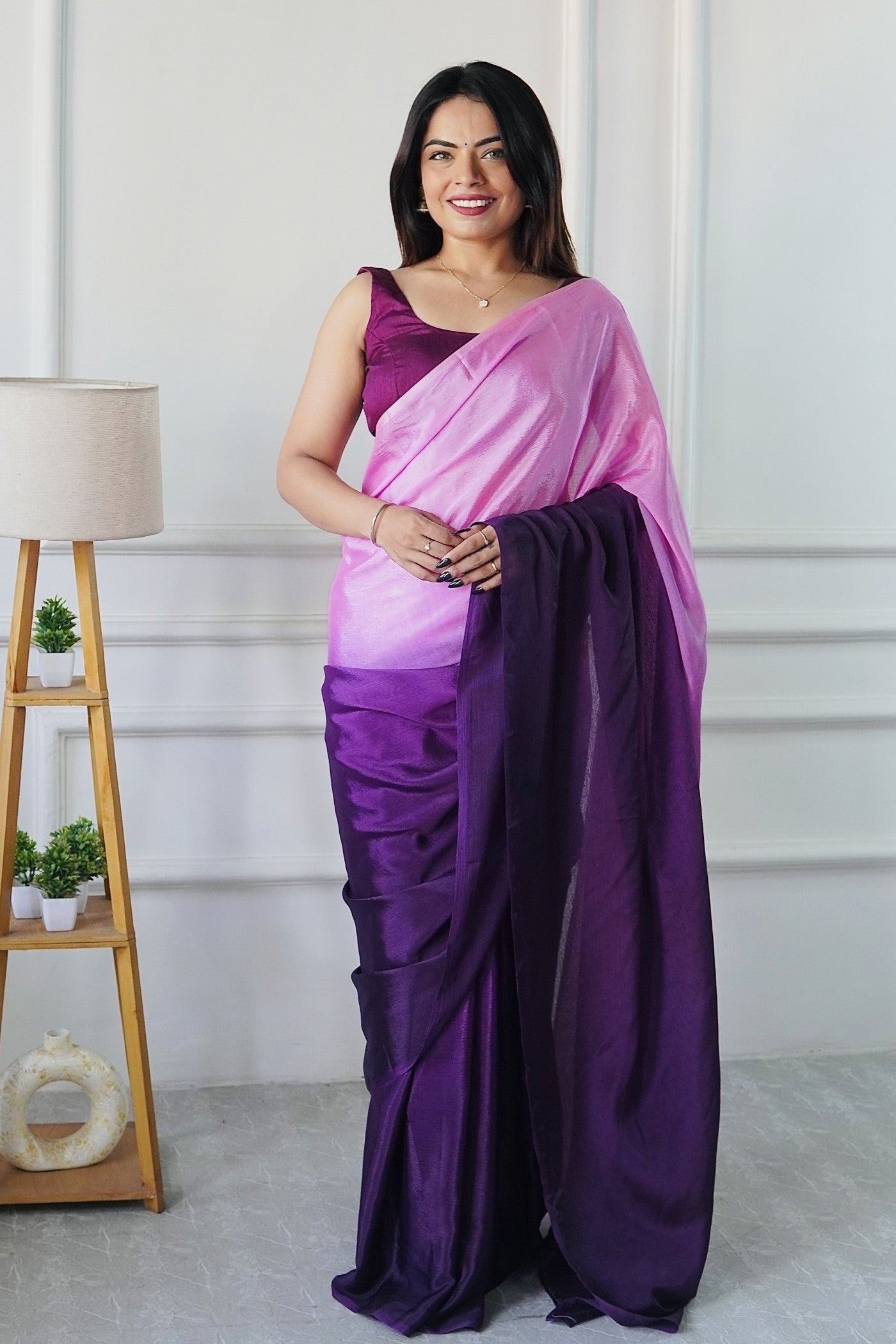 Buy MySilkLove Barbie Pink and Purple Chinon Ready To Wear Saree Online