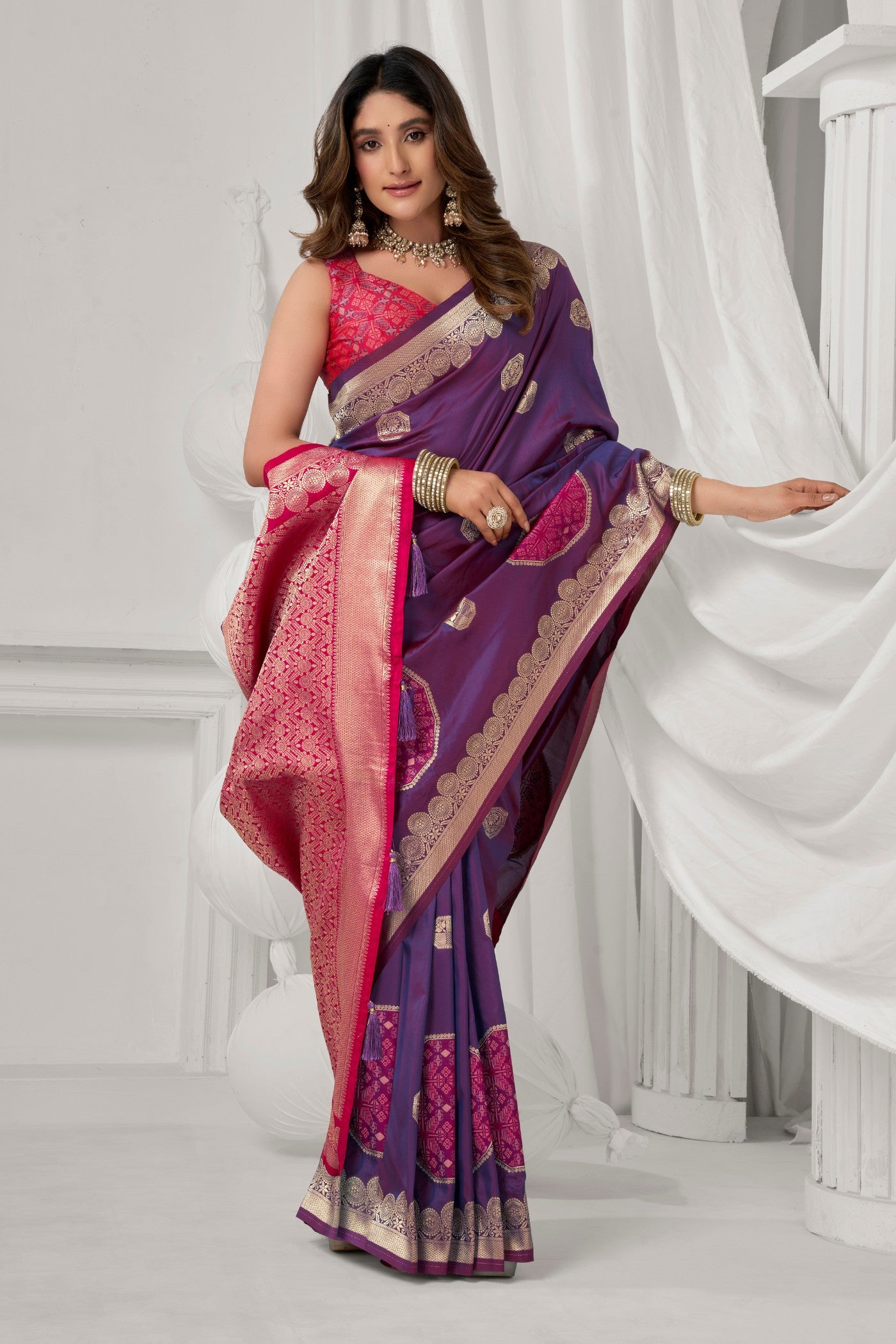 Buy MySilkLove Eggplant Purple Woven Banarasi Soft Silk Saree Online