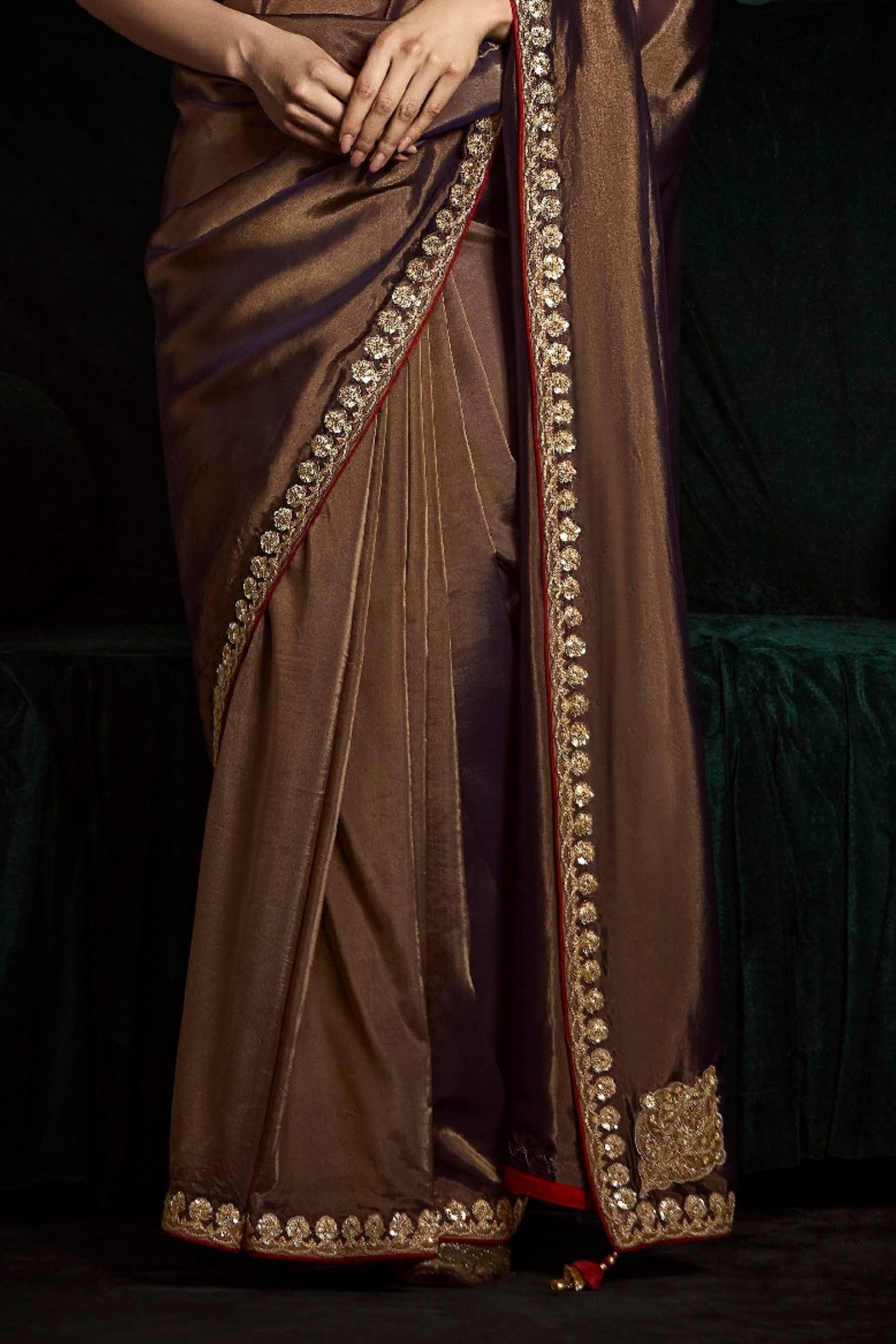 Buy MySilkLove Coffe Brown Embroidered Tissue Designer Saree Online