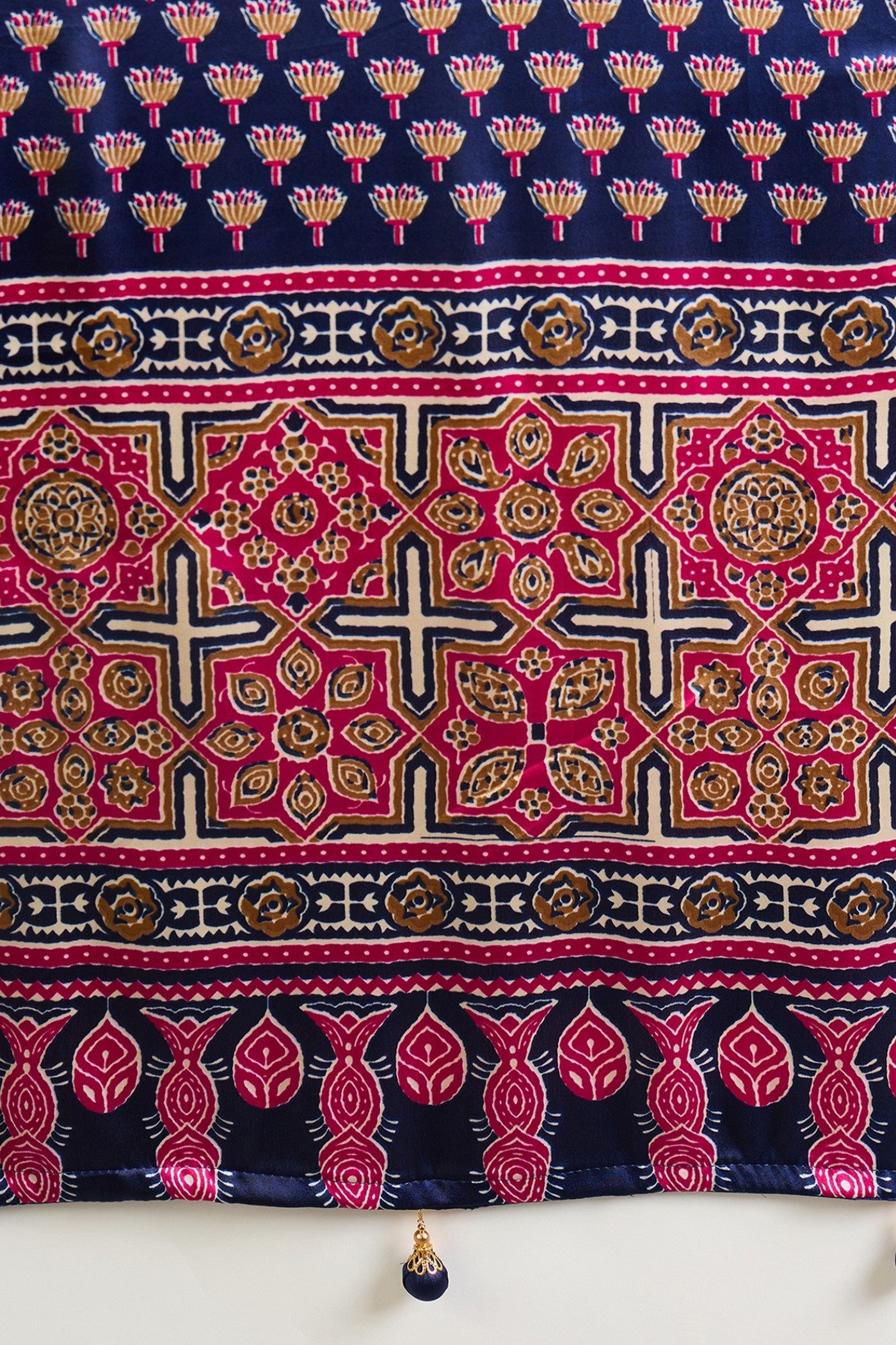 Buy MySilkLove Rose Pink and Blue Ajrakh Printed Satin Crepe Silk Saree Online