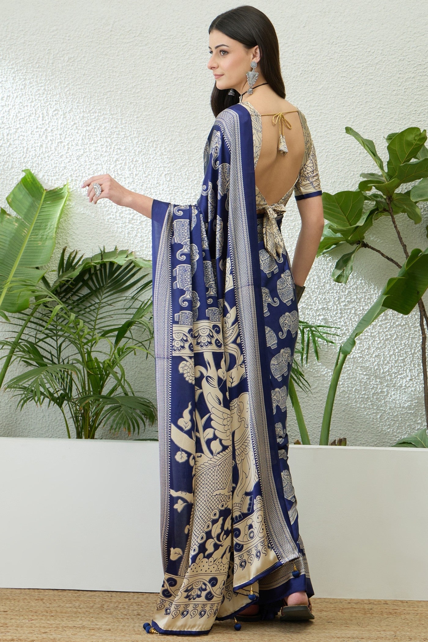 Buy MySilkLove Baby Blue Ajrakh Printed Satin Crepe Silk Saree Online