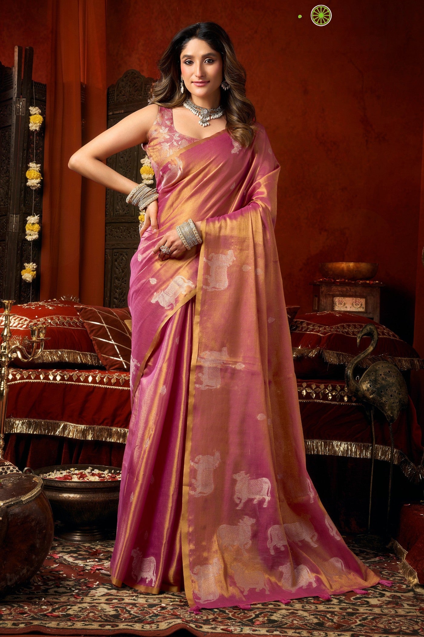 Buy MySilkLove Brick Pink Handloom Tissue Saree Online